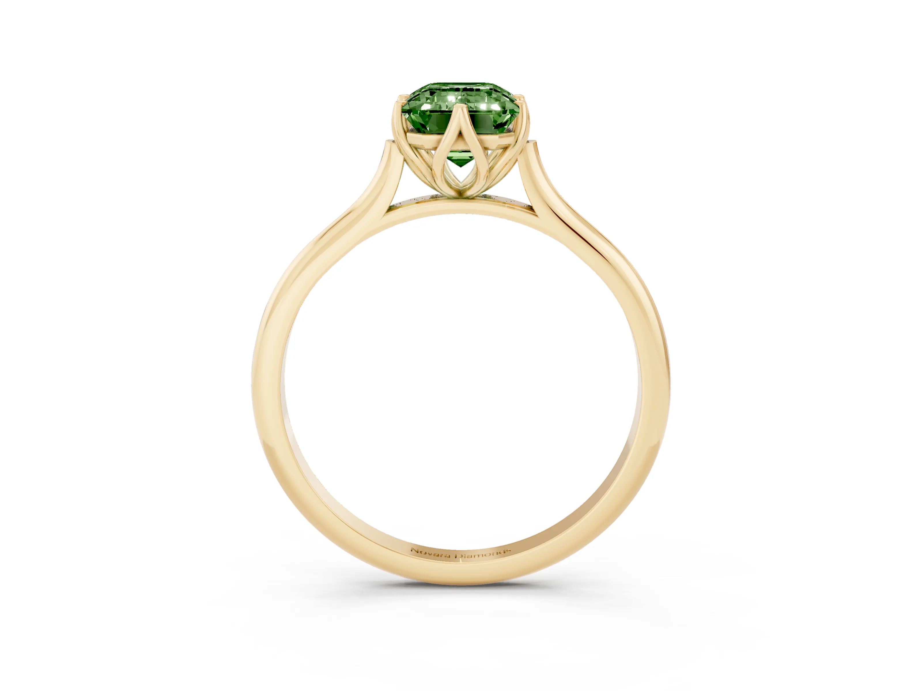 Fancy Green Emerald Cut Diamond Solitaire Cathedral Ring Set in Yellow gold with Prong Setting