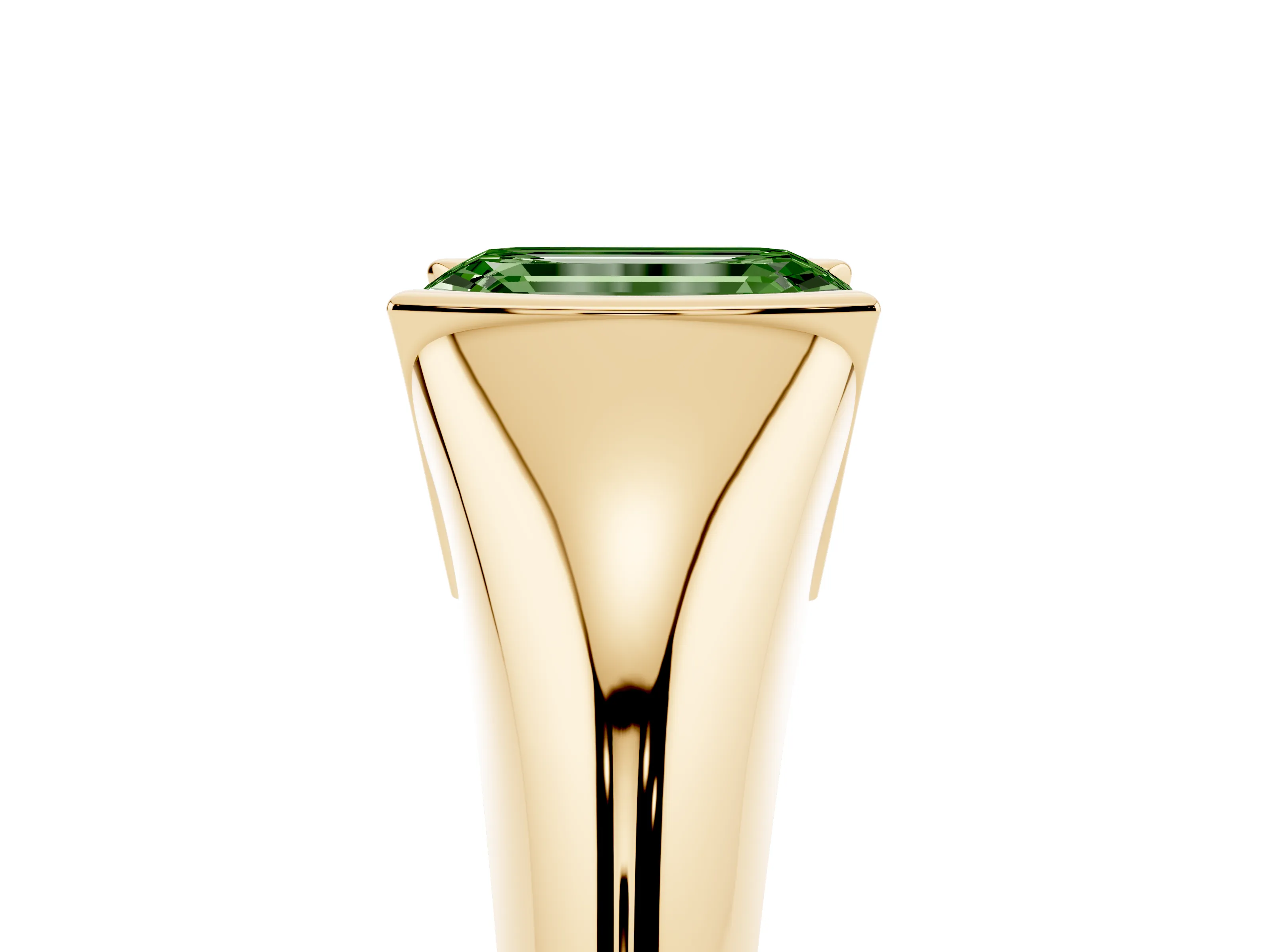 Fancy Green Emerald Cut Diamond Solitaire Tension Set Ring Set in Yellow gold