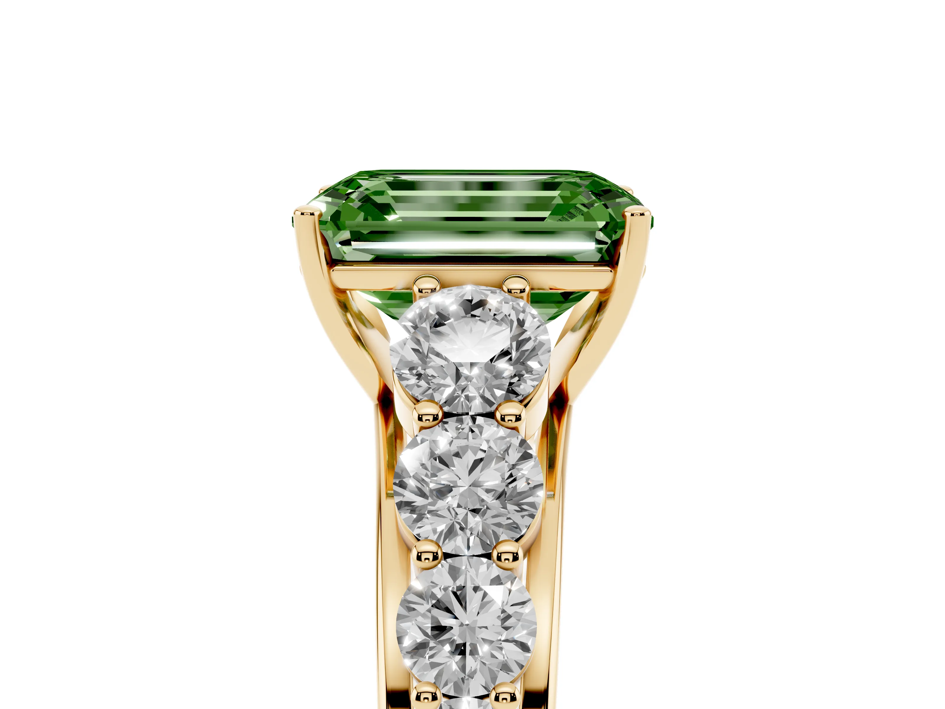 Emerald Cut Engagement Ring Setting for a Fancy Green Lab-Grown Diamond | Yellow Gold - Design NV-24646
