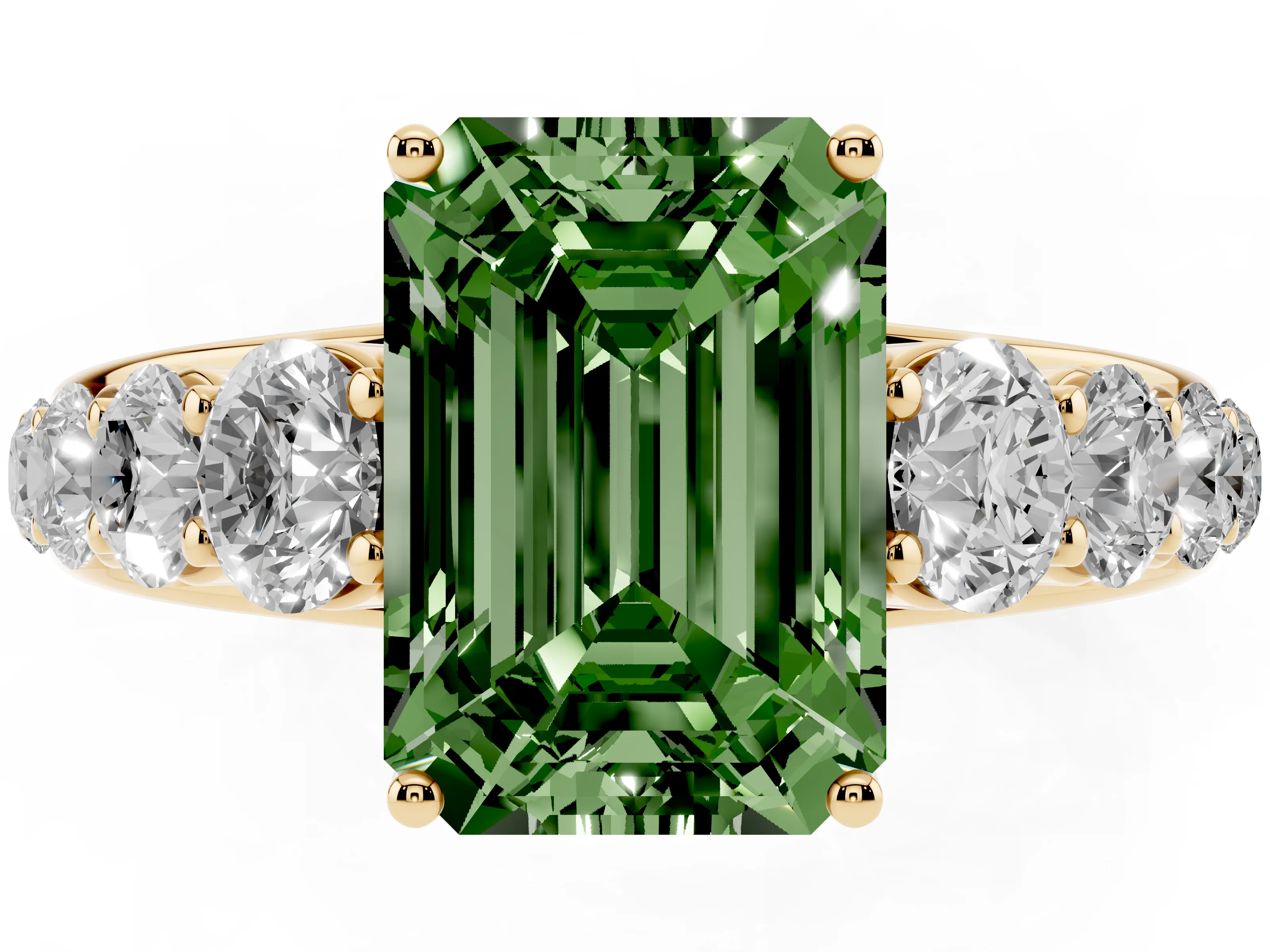 Emerald Cut Engagement Ring Setting for a Fancy Green Lab-Grown Diamond | Yellow Gold - Design NV-24646