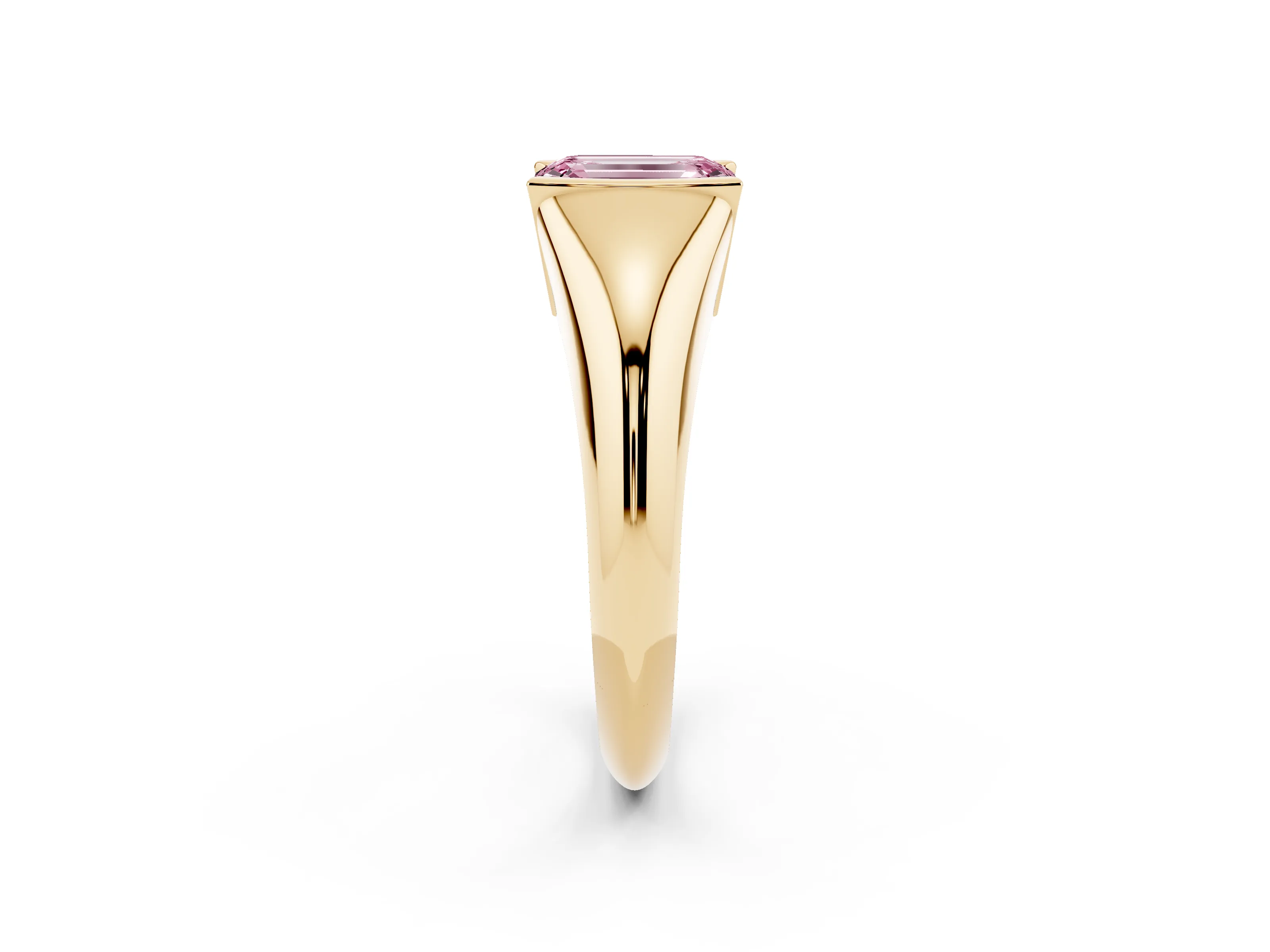 Fancy Pink Emerald Cut Diamond Solitaire Tension Set Ring Set in Yellow gold