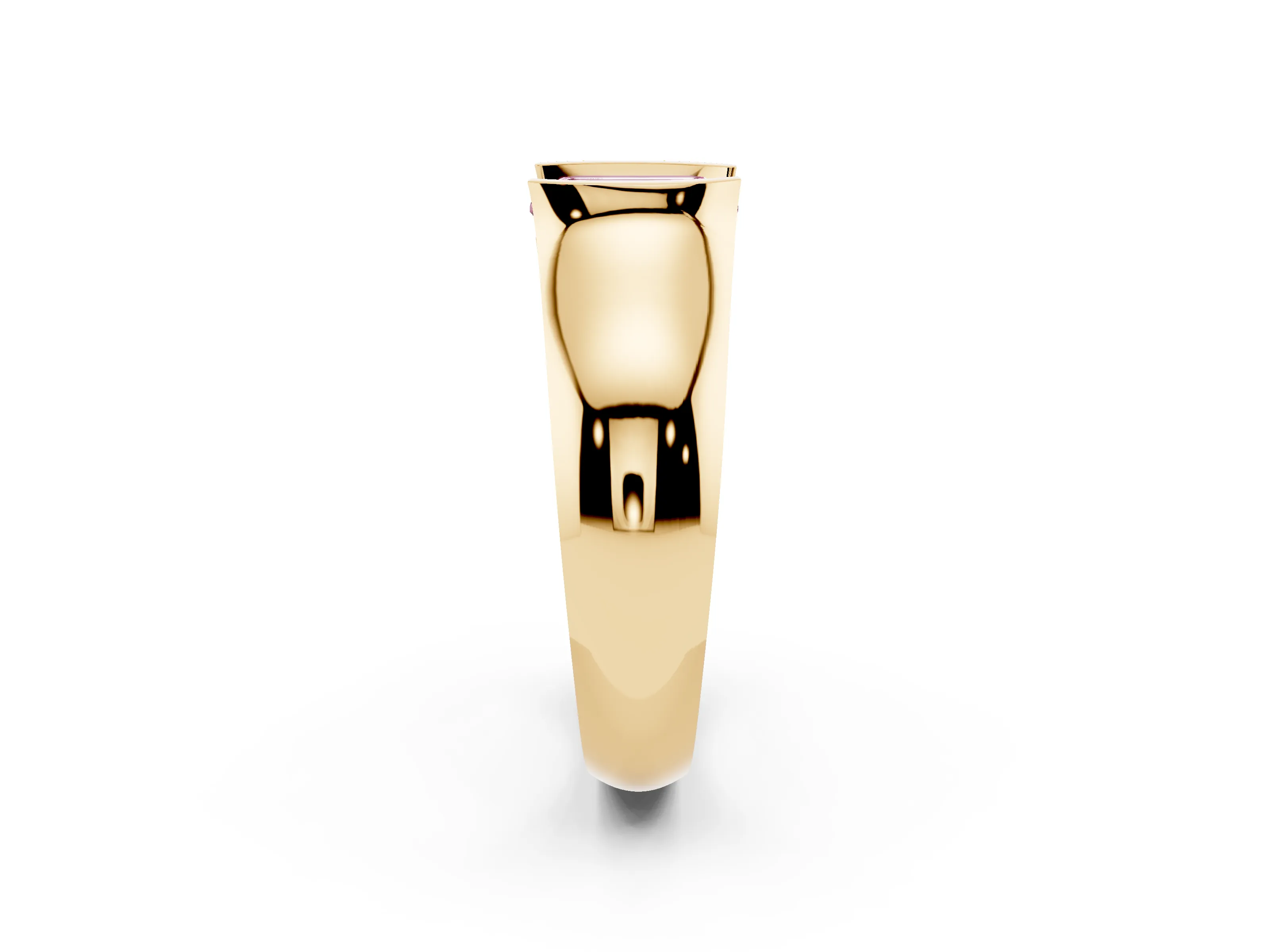 Fancy Pink Emerald Cut Diamond Bezel Solitaire Ring Set in Yellow gold with Wide Band