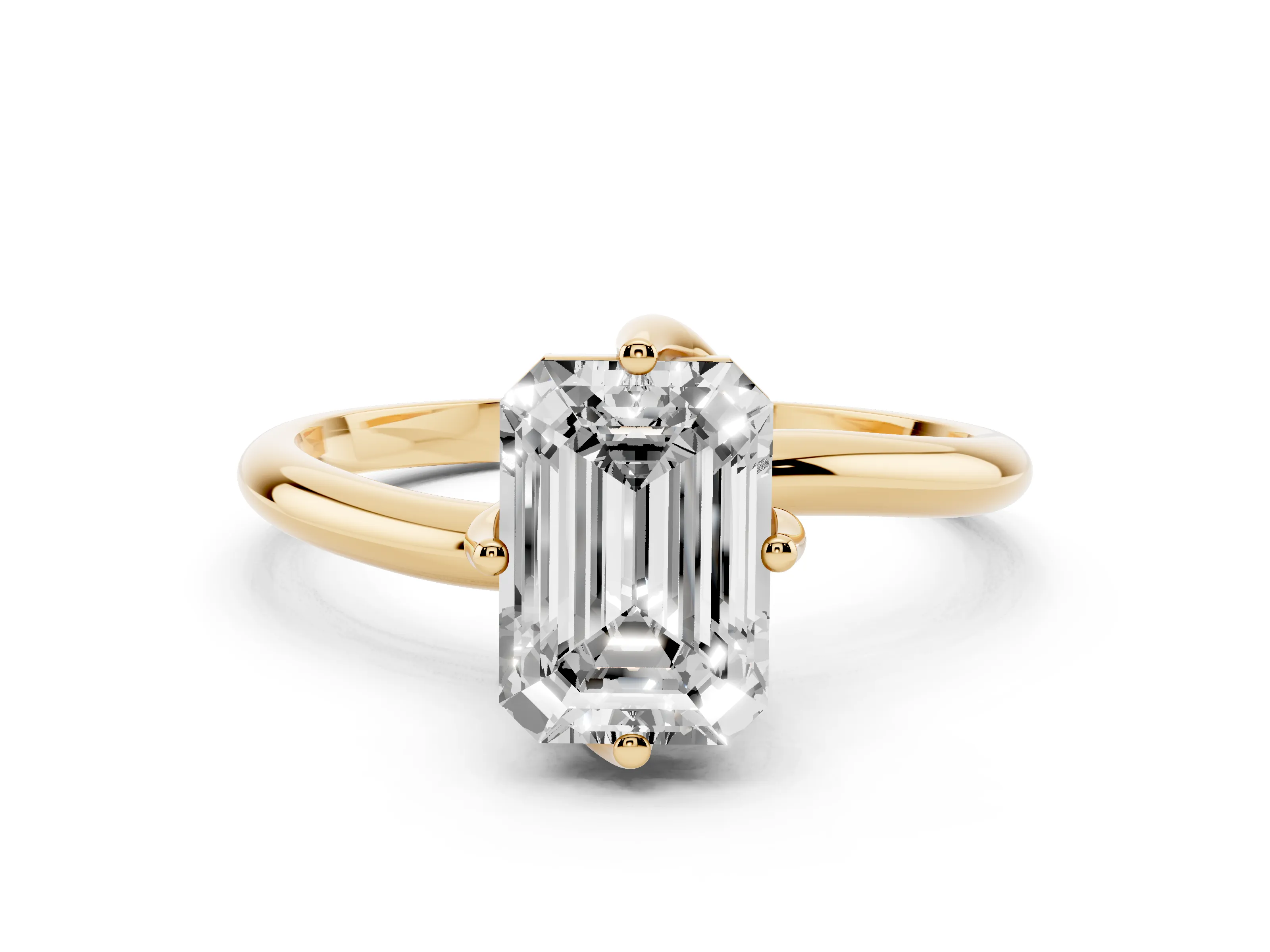 Emerald Cut Diamond Solitaire Engagement Ring Set in Yellow gold with Classic Plain Band