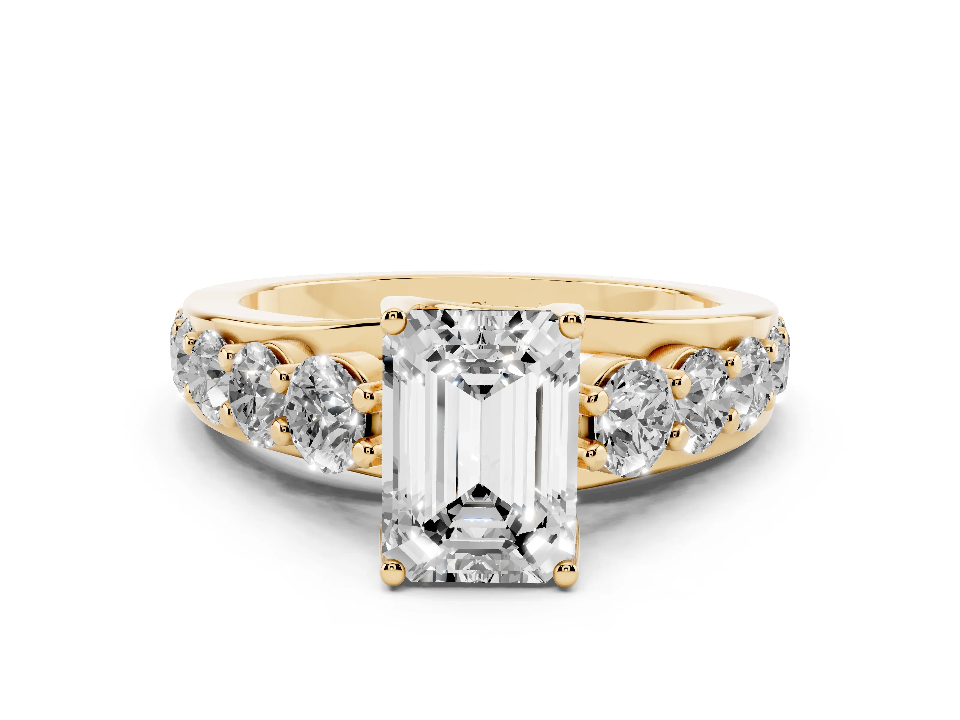 Emerald Cut Diamond Pavé Engagement Ring Set in Yellow gold with Prong Setting