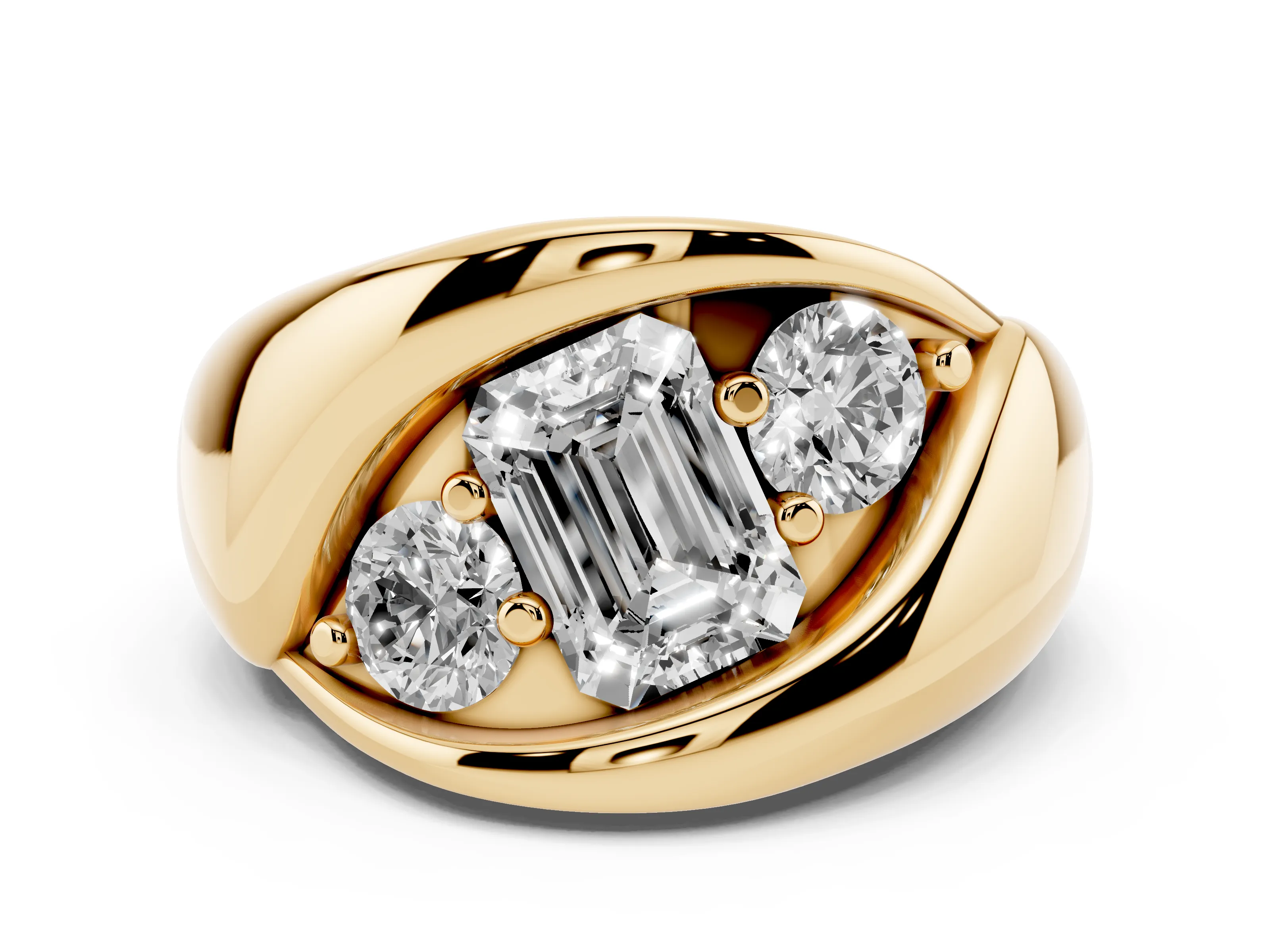 Emerald Cut Diamond Channel-Set Crossover Ring Set in Yellow gold