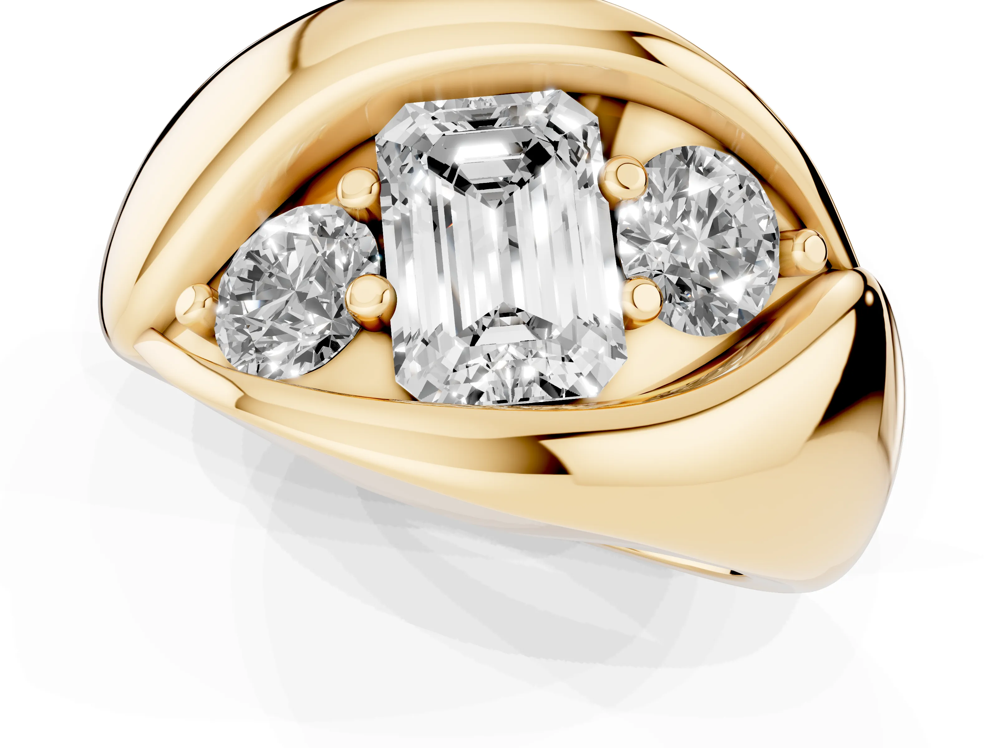 Emerald Cut Diamond Channel-Set Crossover Ring Set in Yellow gold