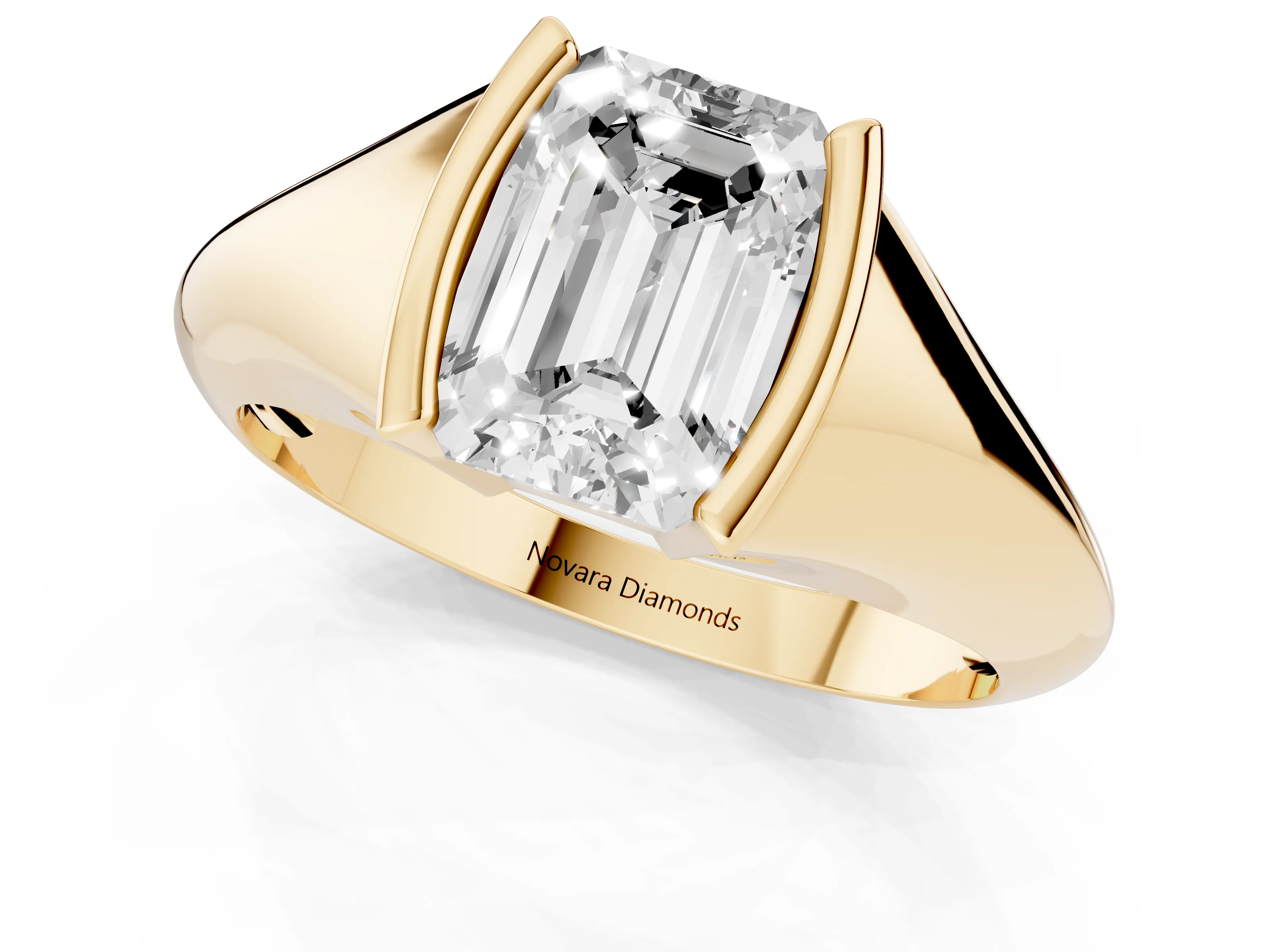 Emerald Cut Diamond Solitaire Tension Set Ring Set in Yellow gold