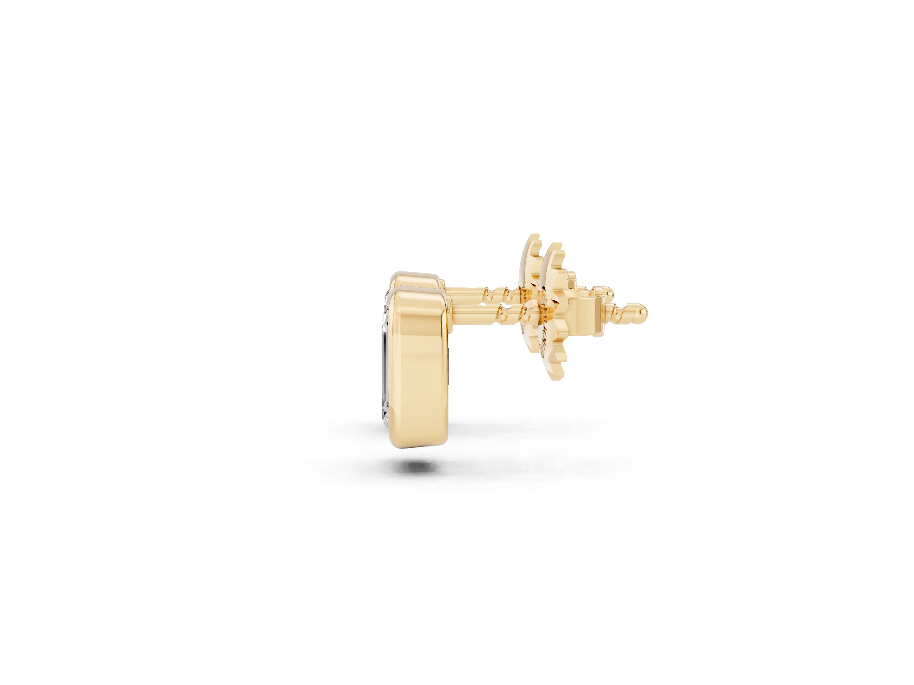 Emerald Cut Lab-Grown Diamond Bezel Solitaire Stud Earrings | Polished Rim | Yellow Gold
