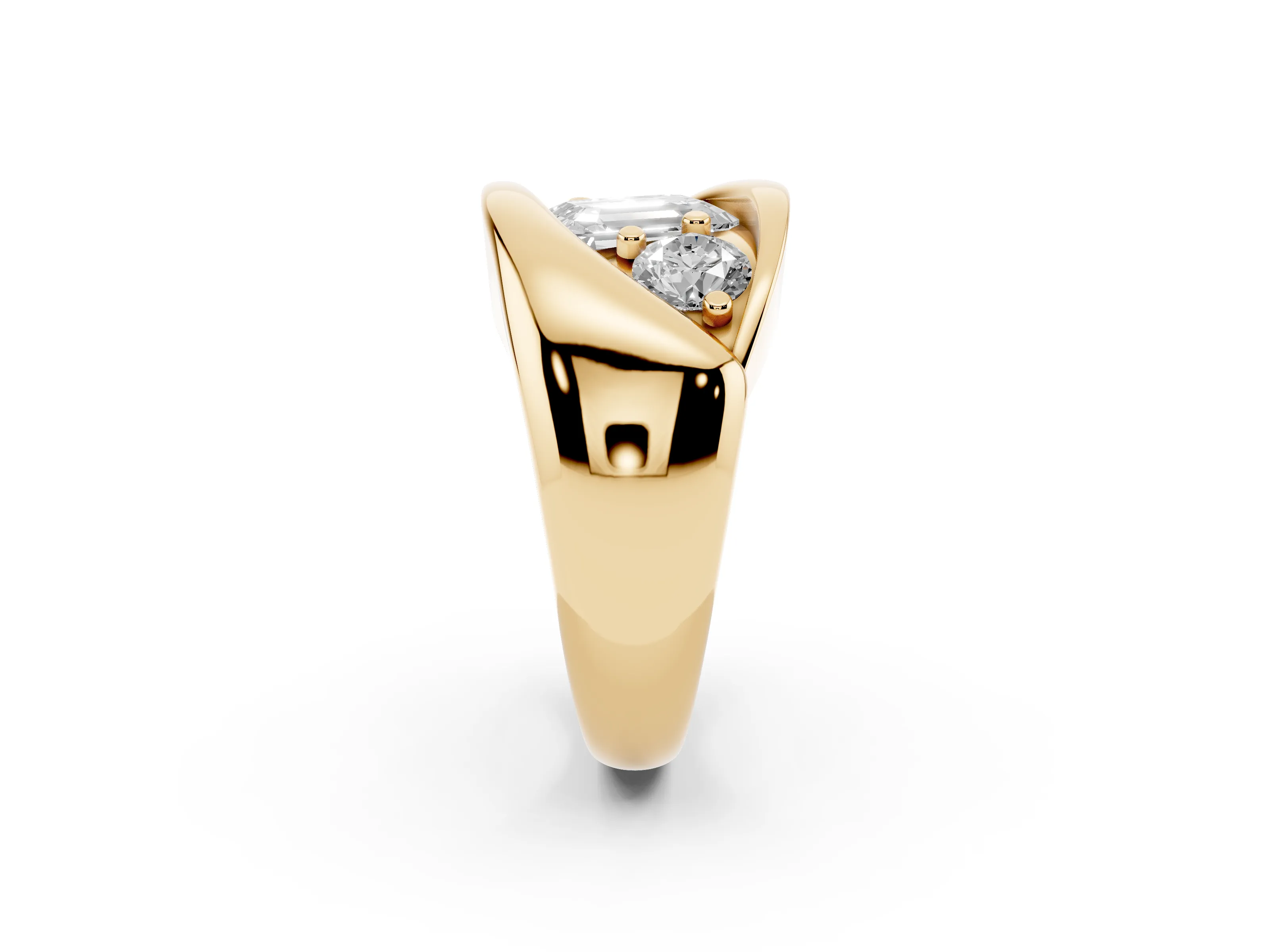 Emerald Cut Diamond Channel-Set Crossover Ring Set in Yellow gold