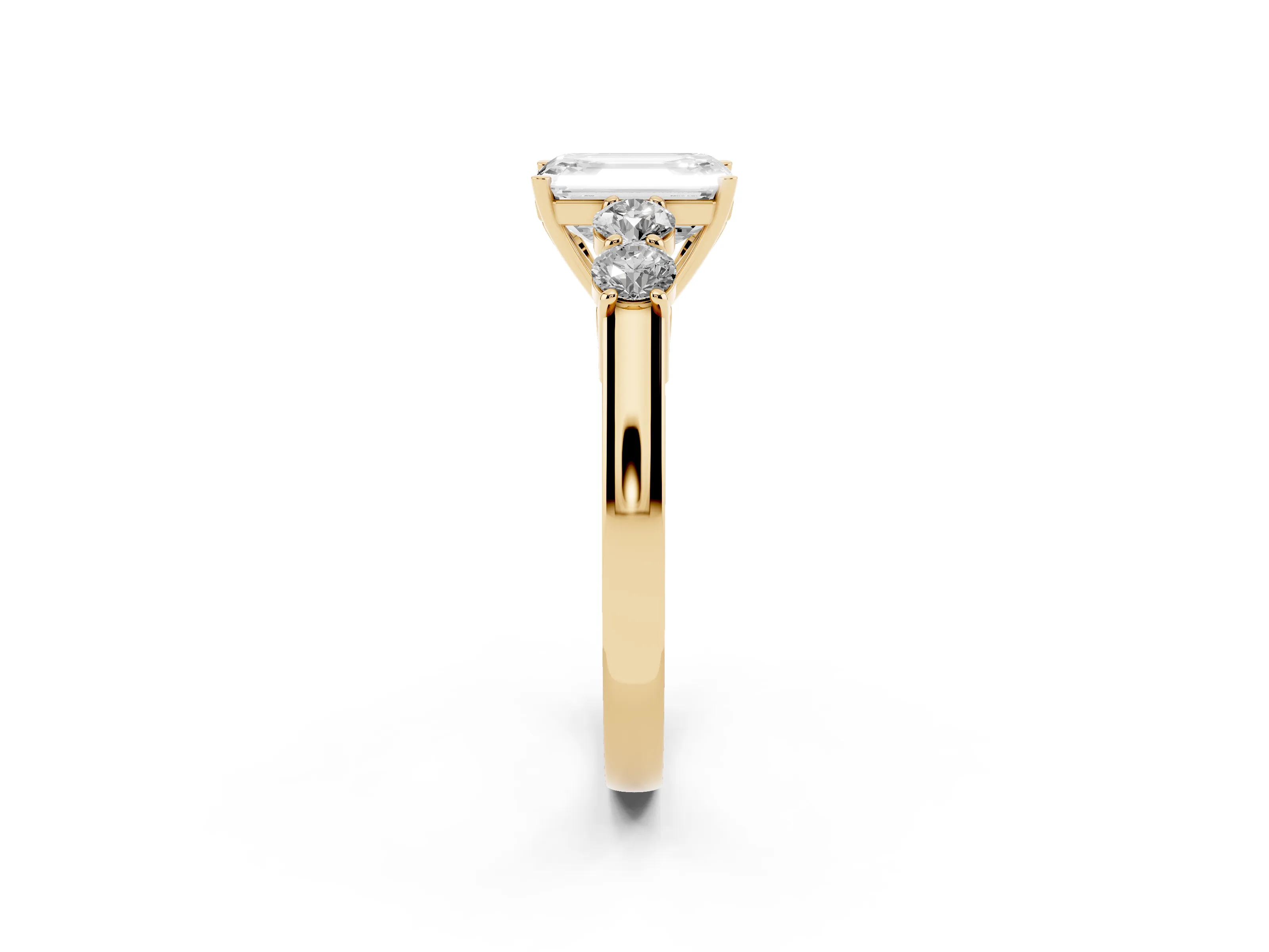 Emerald Cut Diamond Five-Stone Prong Set Band Ring Set in Yellow gold with Polished Band