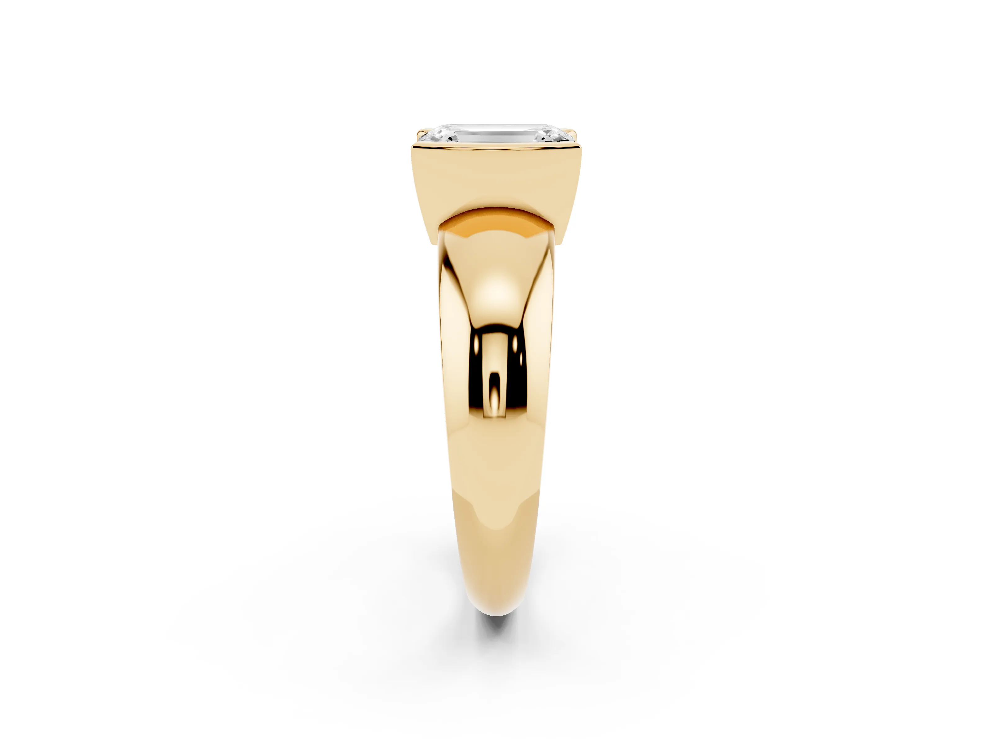 Emerald Cut Diamond Solitaire Tension Set Ring Set in Yellow gold with Wide Band