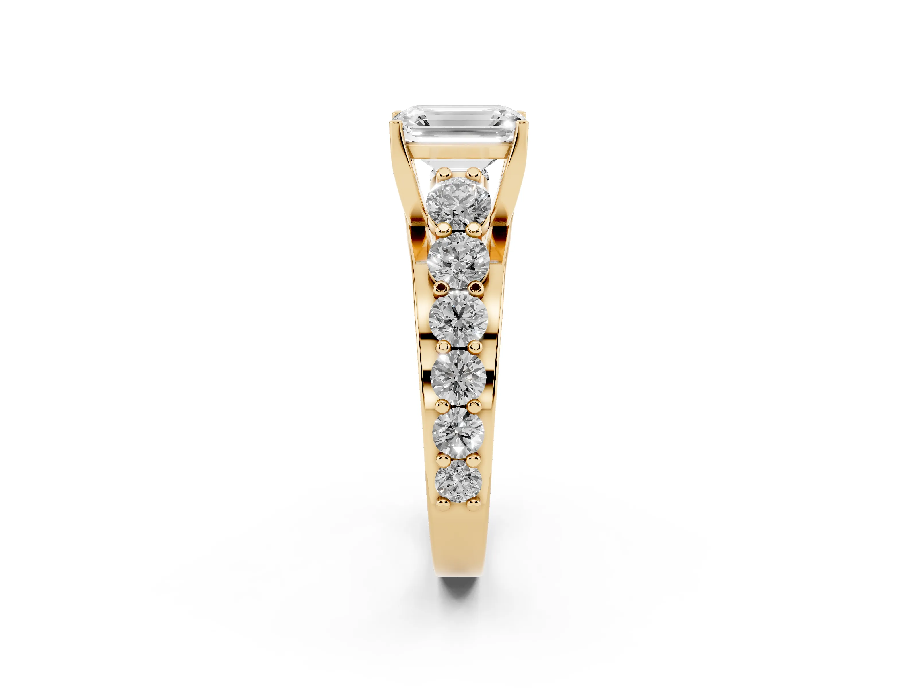 Emerald Cut Diamond Pavé Engagement Ring Set in Yellow gold with Prong Setting