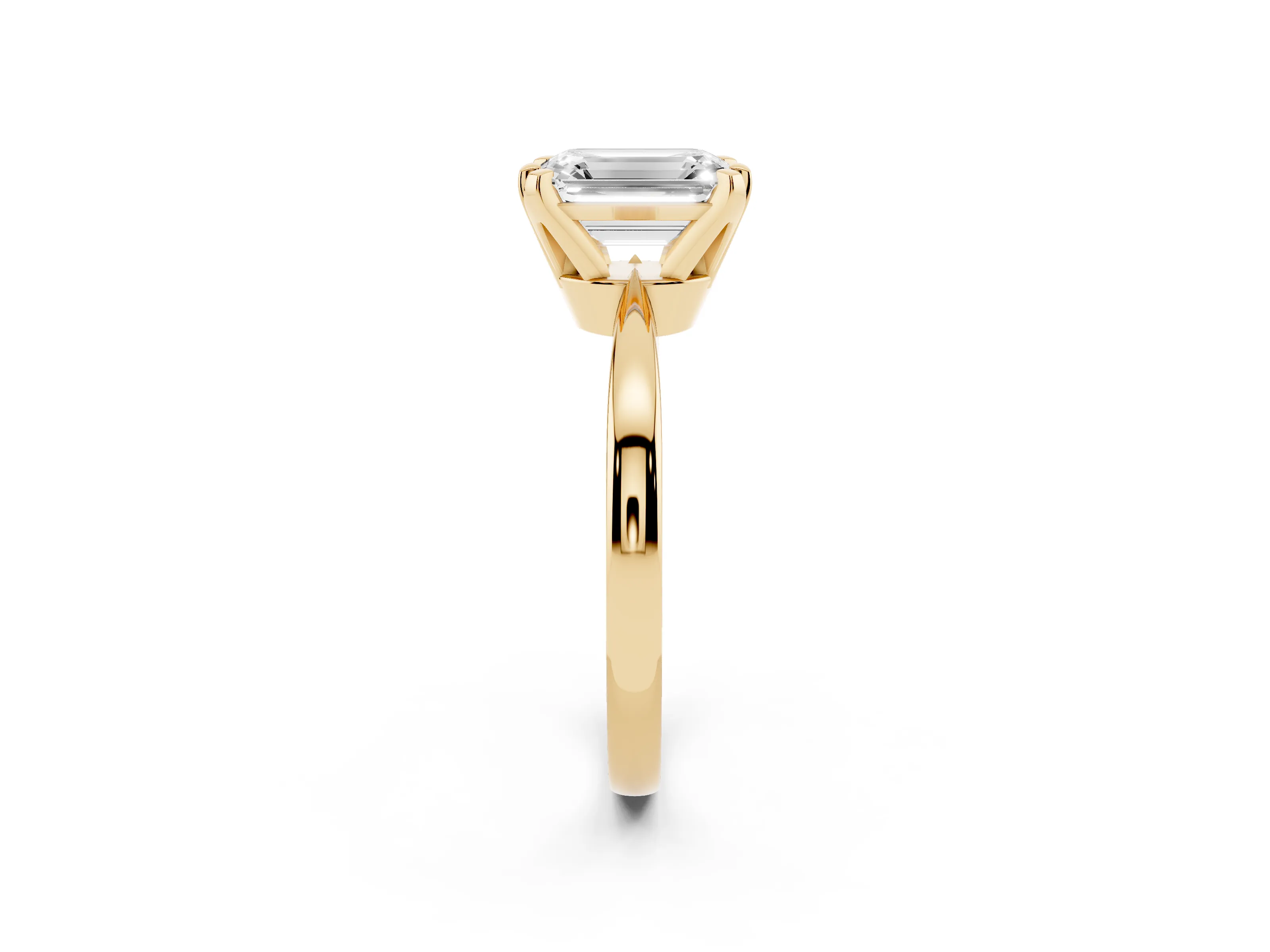 Emerald Cut Diamond Solitaire Engagement Ring Set in Yellow gold with Slim Tapered Solitaire Band