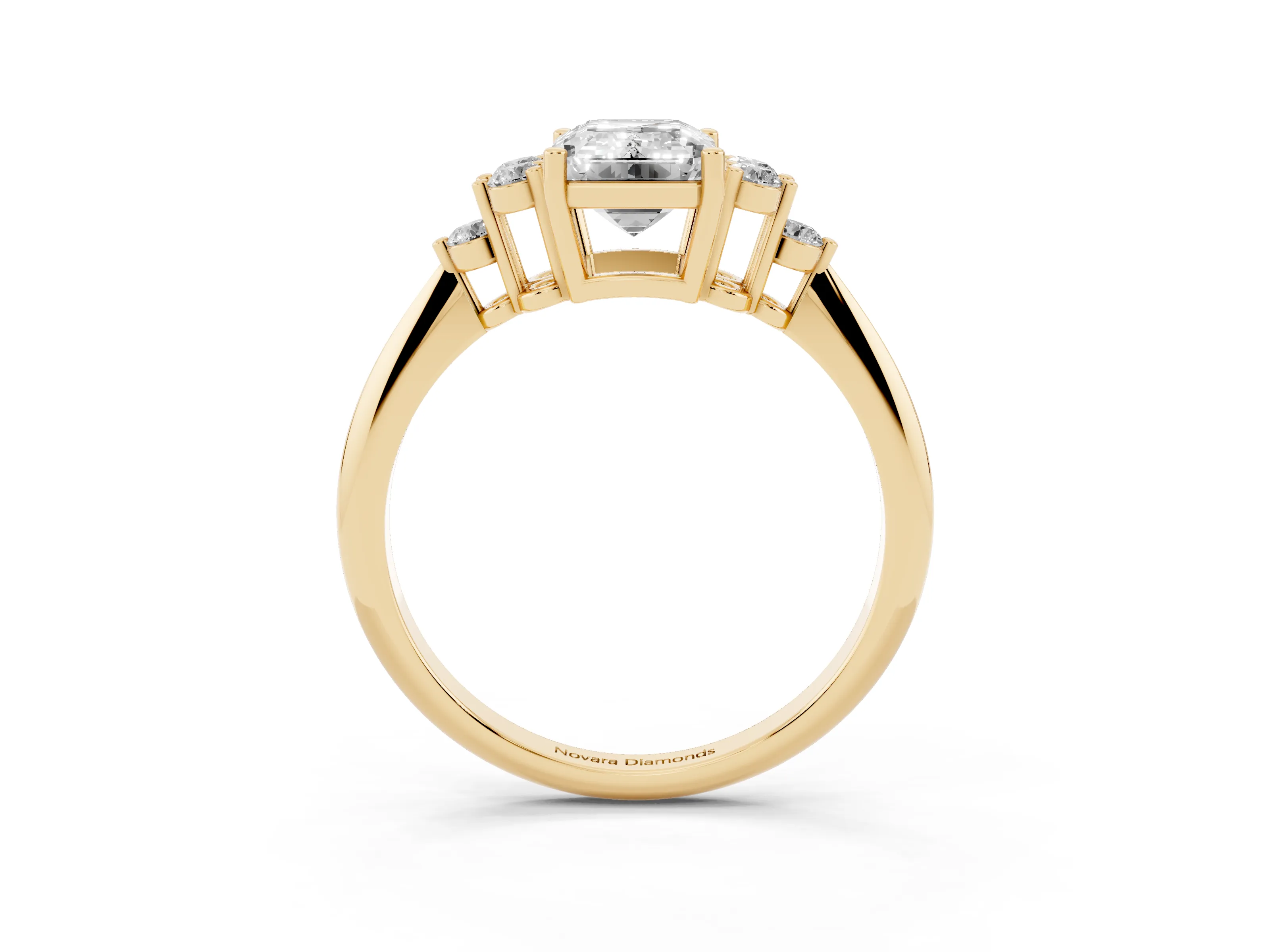 Emerald Cut Diamond Cluster Ring Set in Yellow gold with Plain Band and Prong Setting