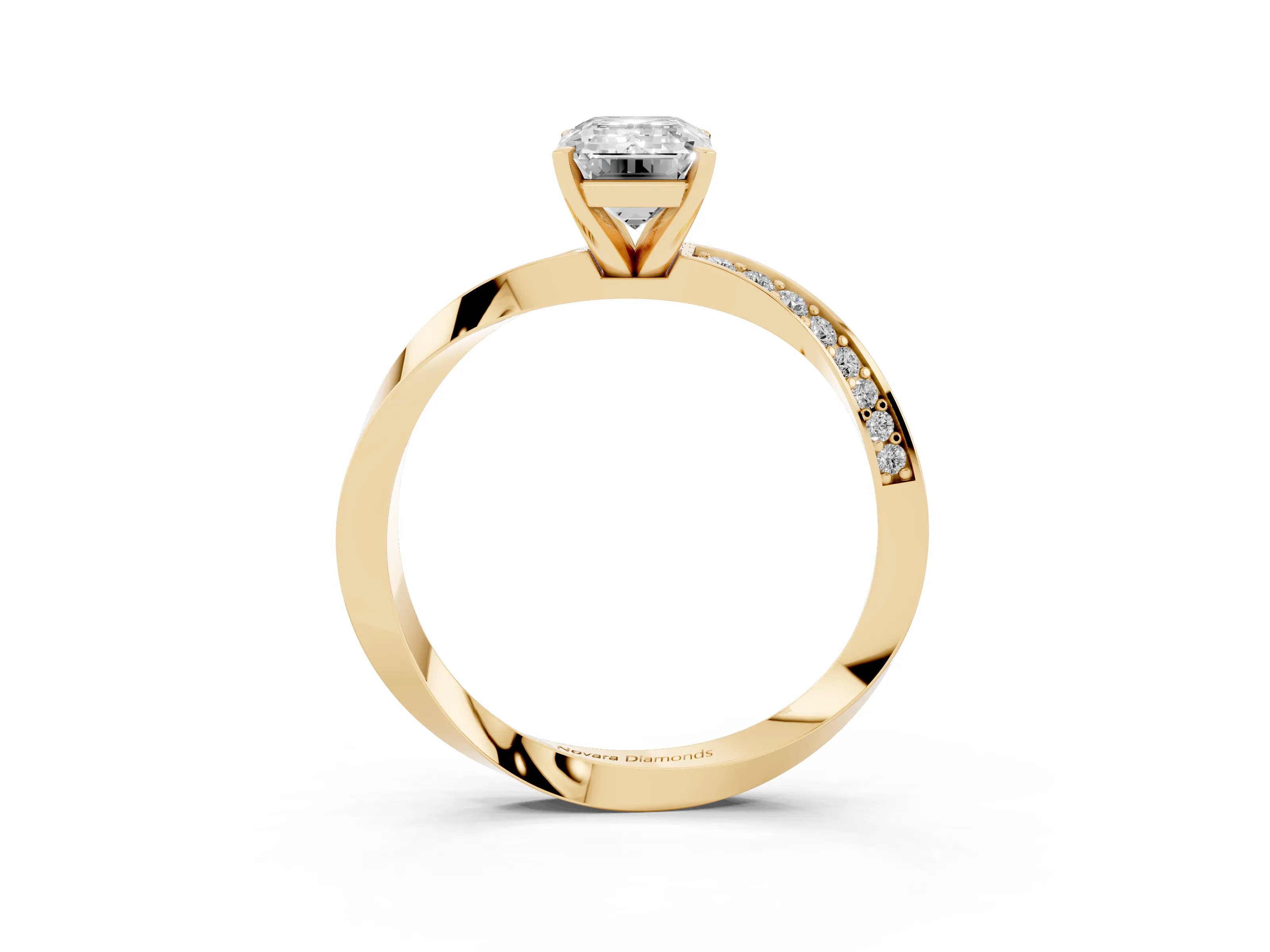 Emerald Cut Diamond Engagement Ring Set in Yellow gold with Side Stone Accents and Prong Setting
