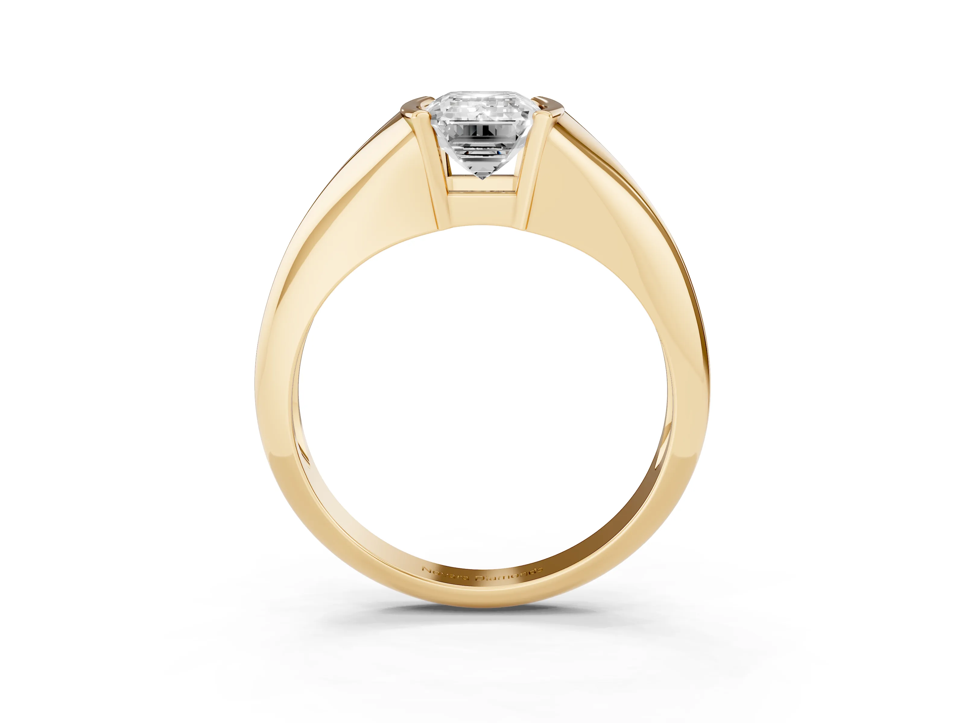 Emerald Cut Diamond Solitaire Tension Set Ring Set in Yellow gold