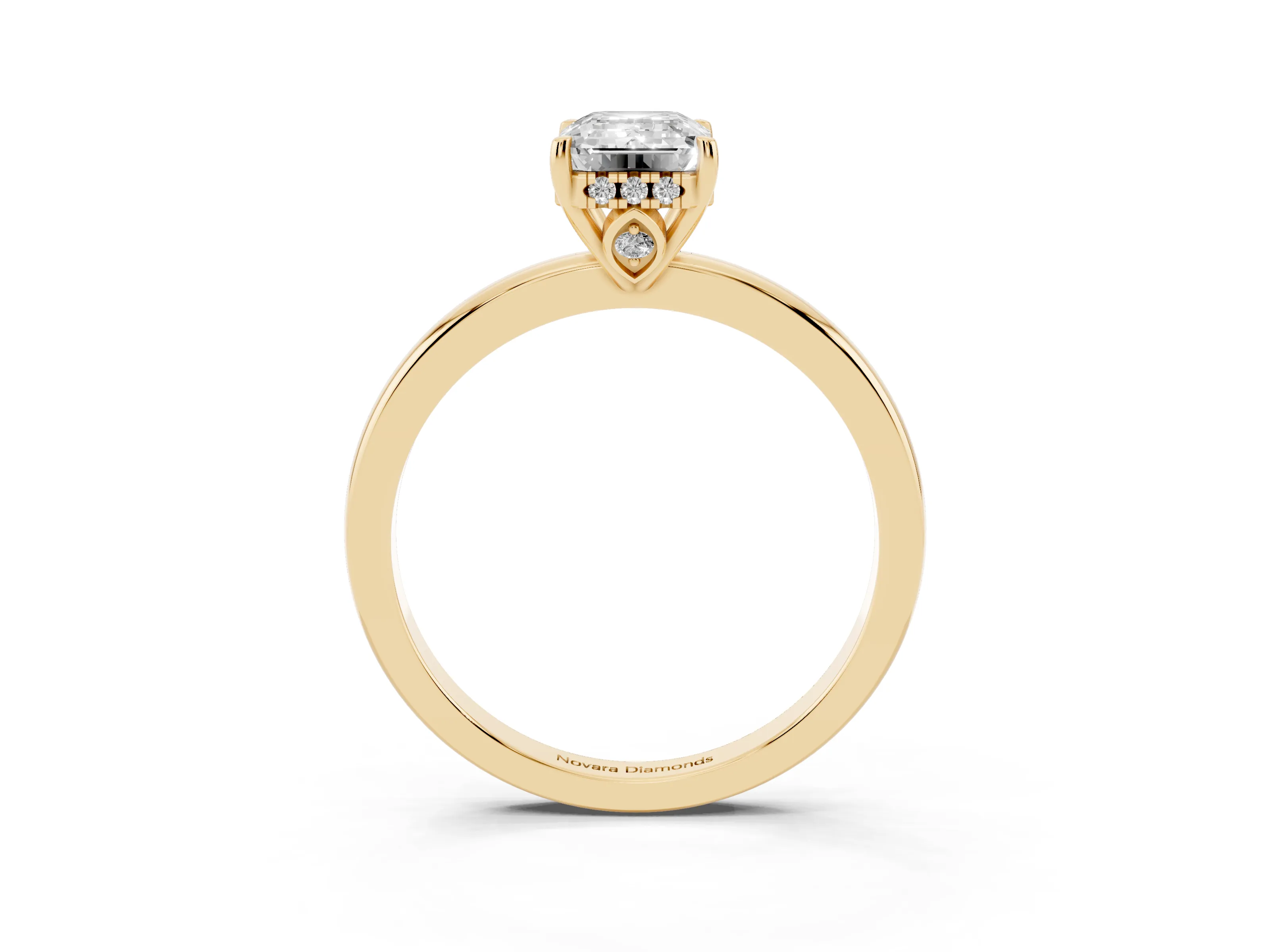 Emerald Cut Diamond Solitaire Ring Set in Yellow gold with Plain Band and Prong Setting