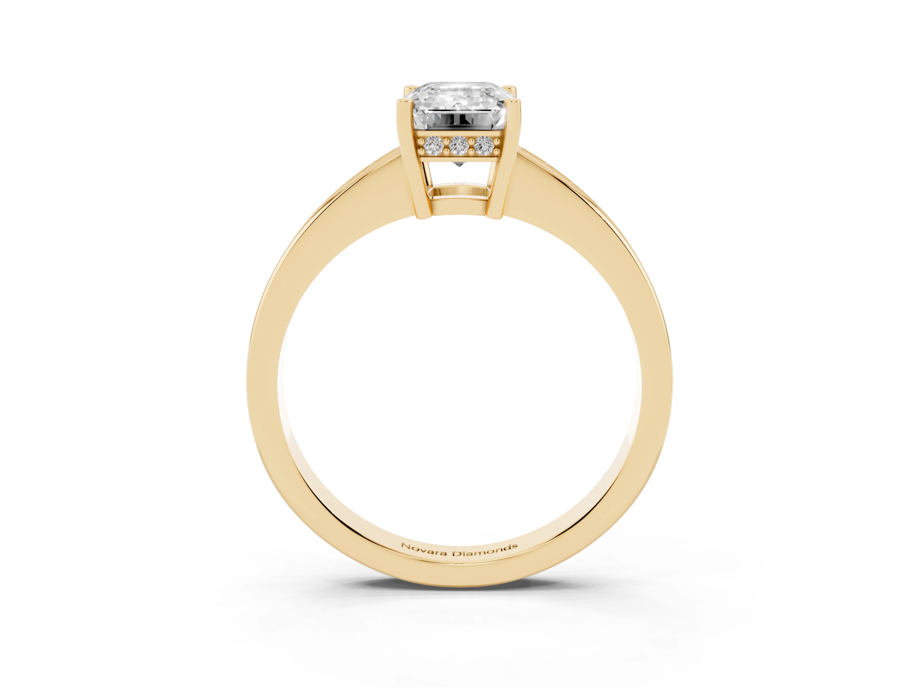 Emerald Cut Diamond Pavé Band Prong Set Solitaire Ring Set in Yellow gold