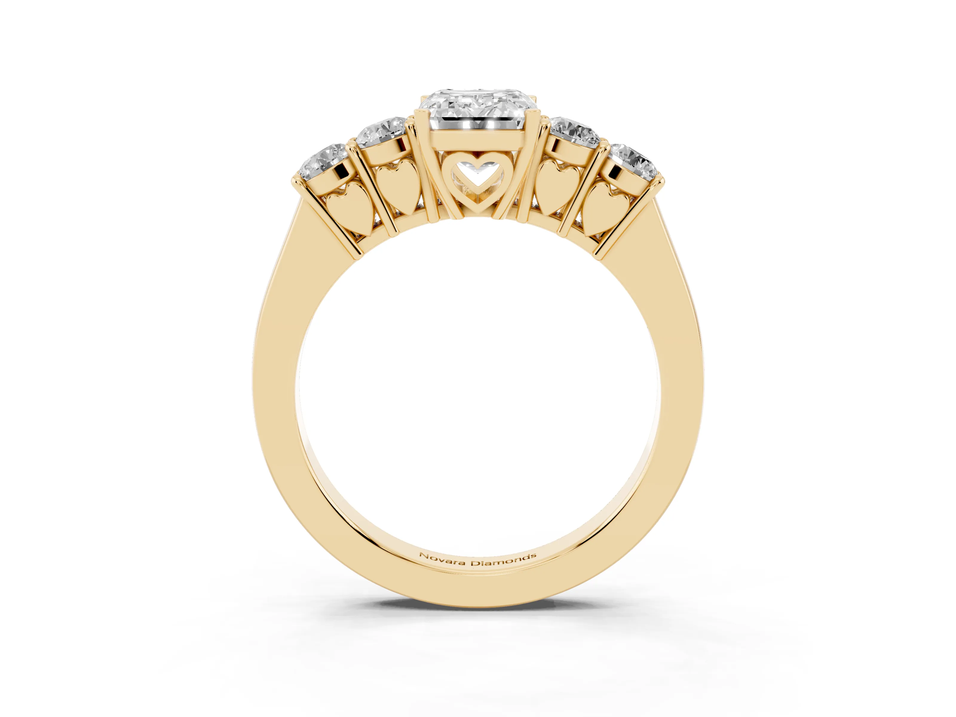 Emerald Cut Diamond Five-Stone Prong Set Band Ring Set in Yellow gold with Polished Band