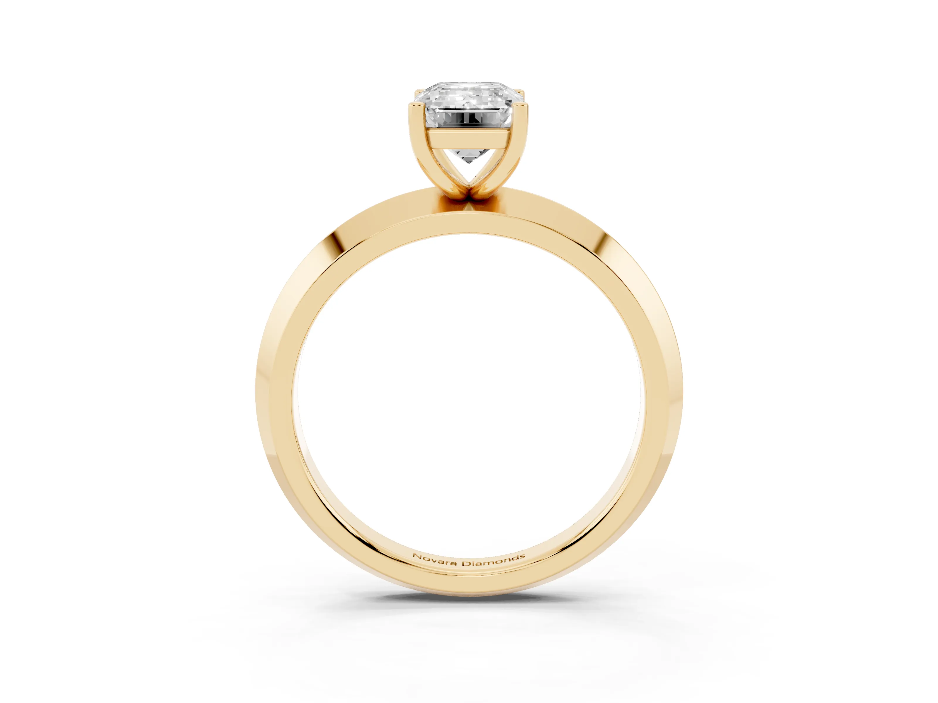 Emerald Cut Diamond Solitaire Engagement Ring Set in Yellow gold with Flat Band and Prong Setting