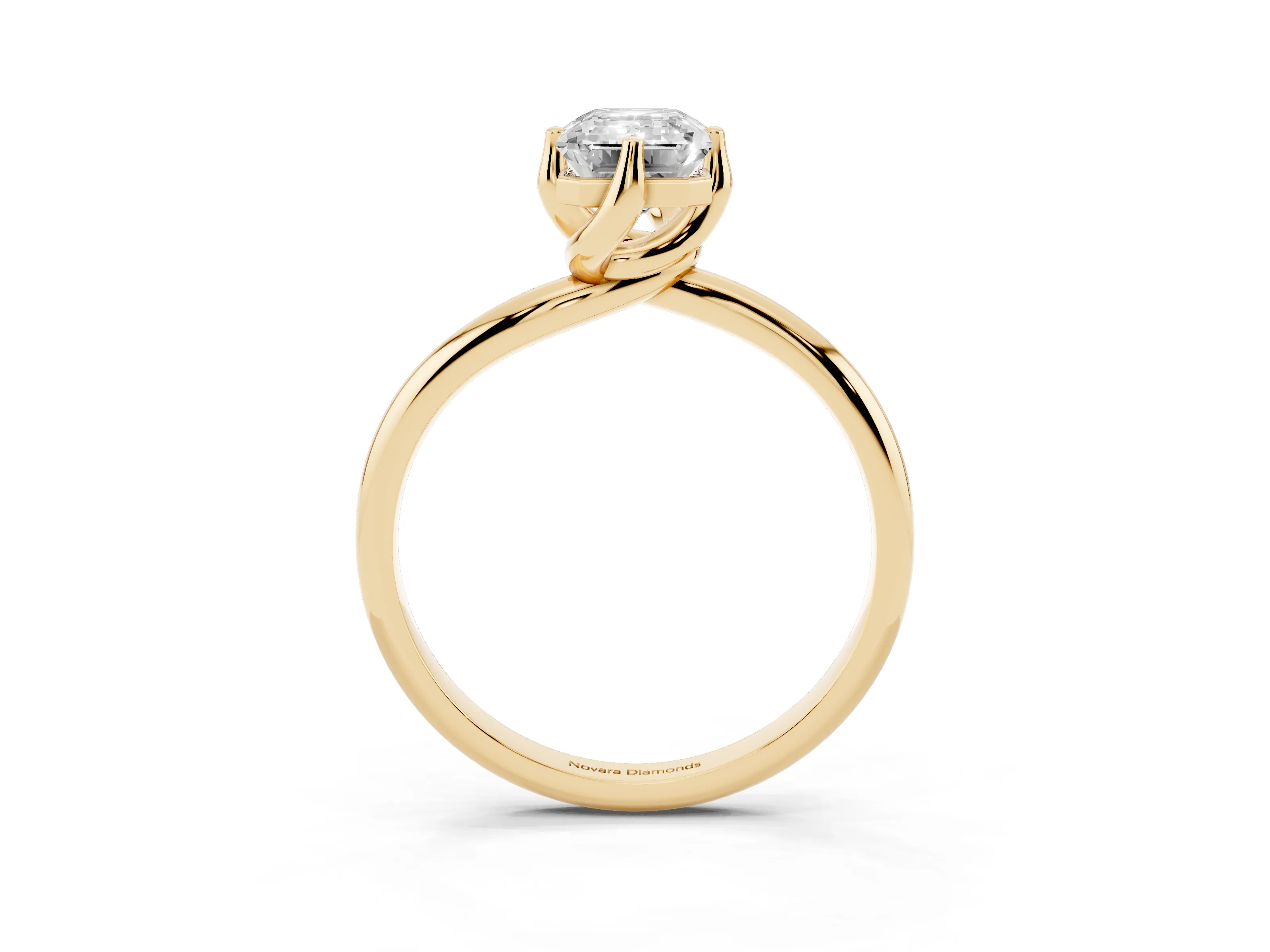 Emerald Cut Diamond Solitaire Engagement Ring Set in Yellow gold with Classic Plain Band