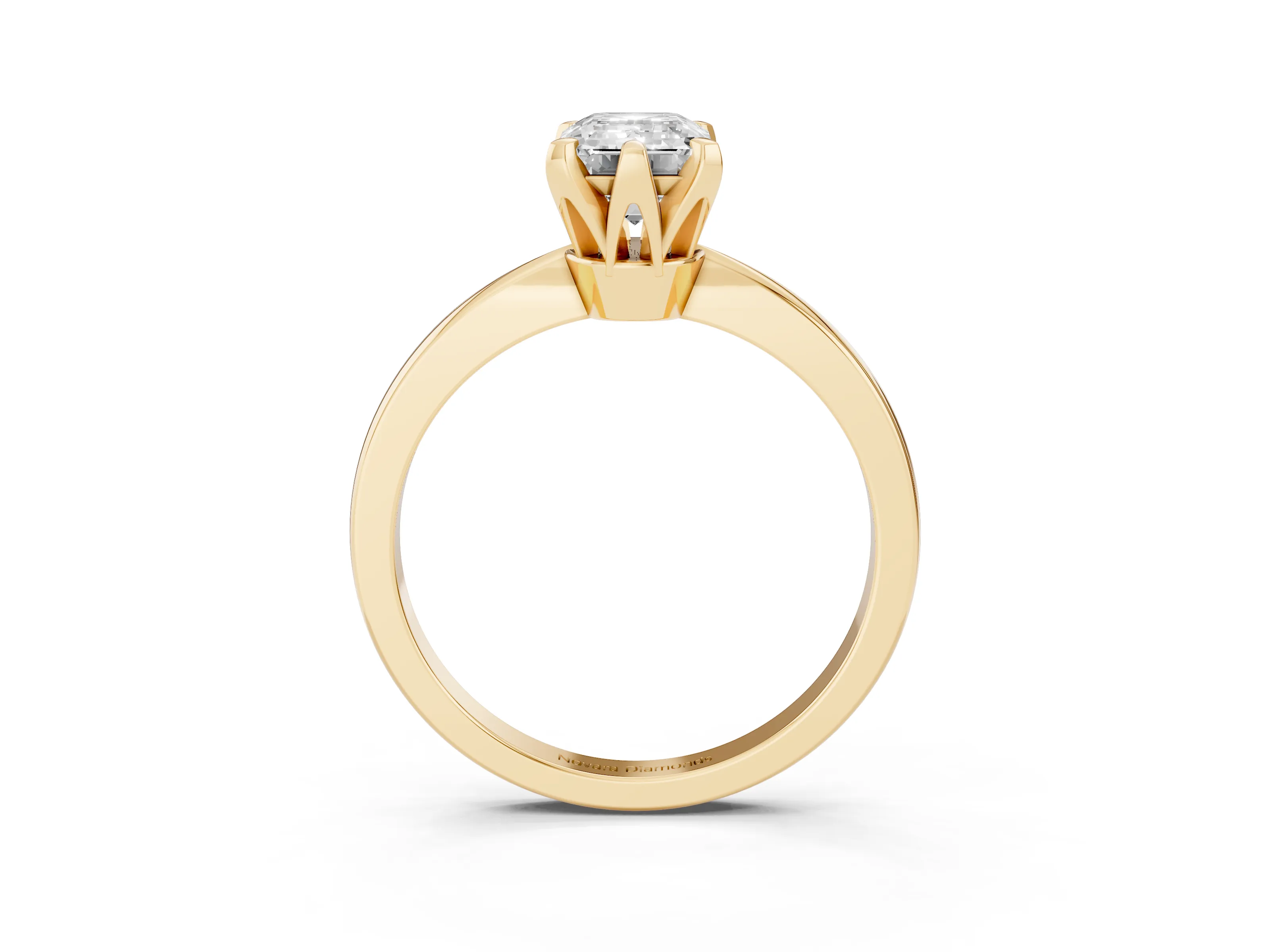 Emerald Cut Diamond Solitaire Engagement Ring Set in Yellow gold with Slim Tapered Solitaire Band