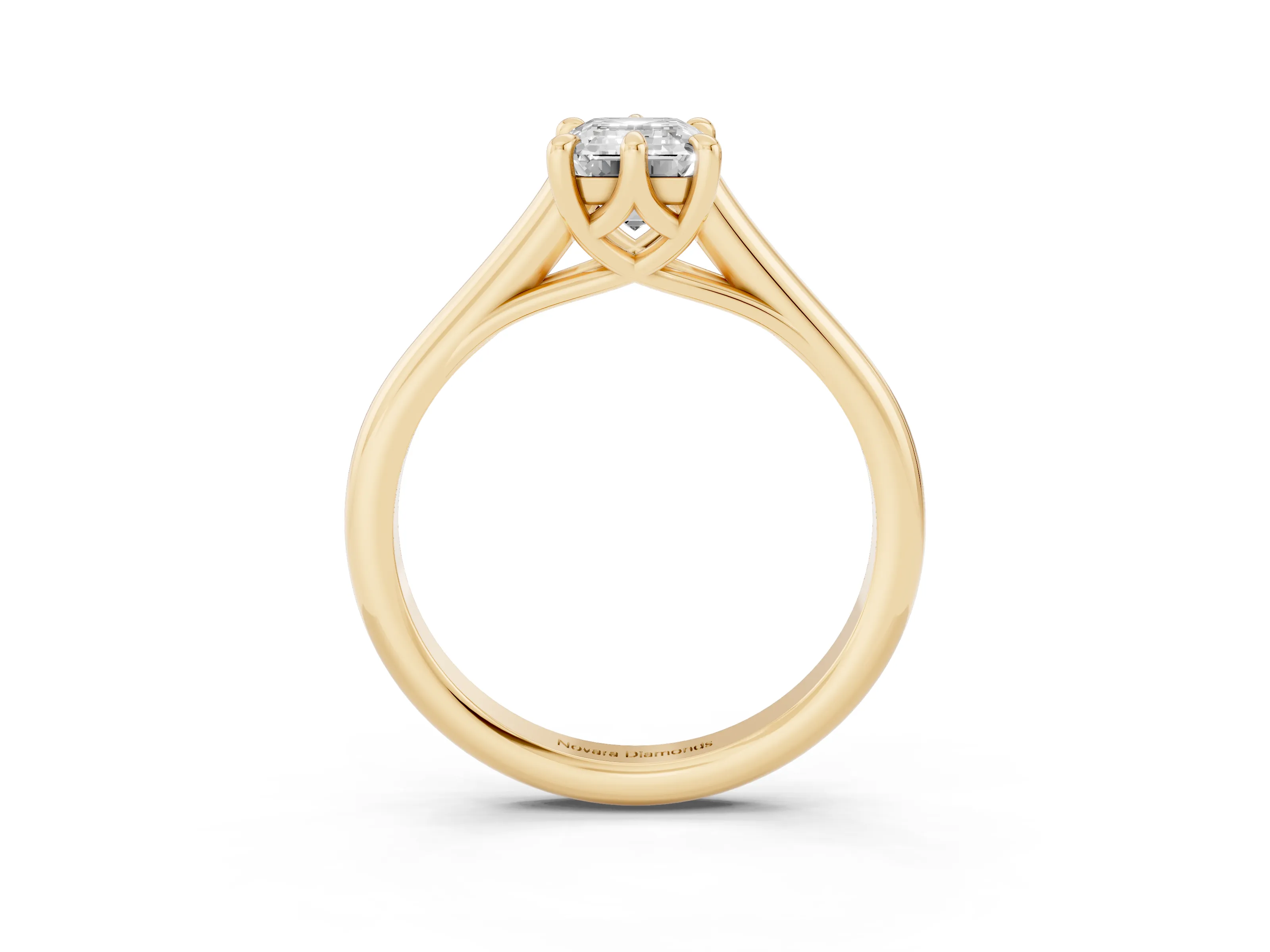 Emerald Cut Diamond Solitaire Engagement Ring Set in Yellow gold with Prong Setting and Plain Classic Band