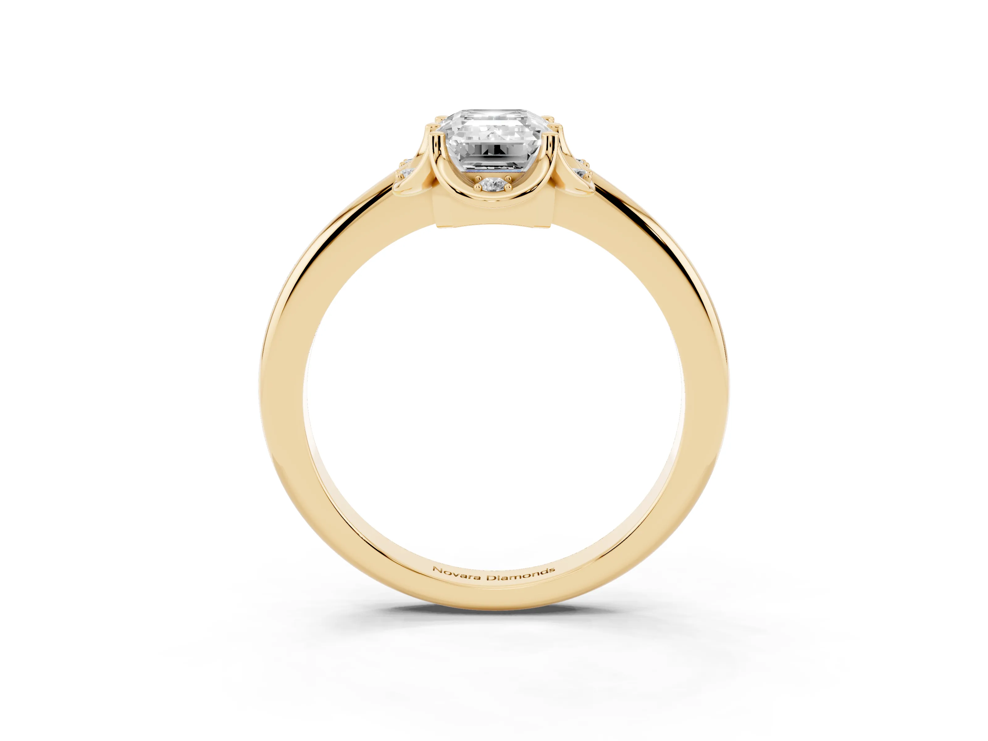 Emerald Cut Diamond Round Cluster Halo Ring Set in Yellow gold with Solitaire Band and Prong Setting