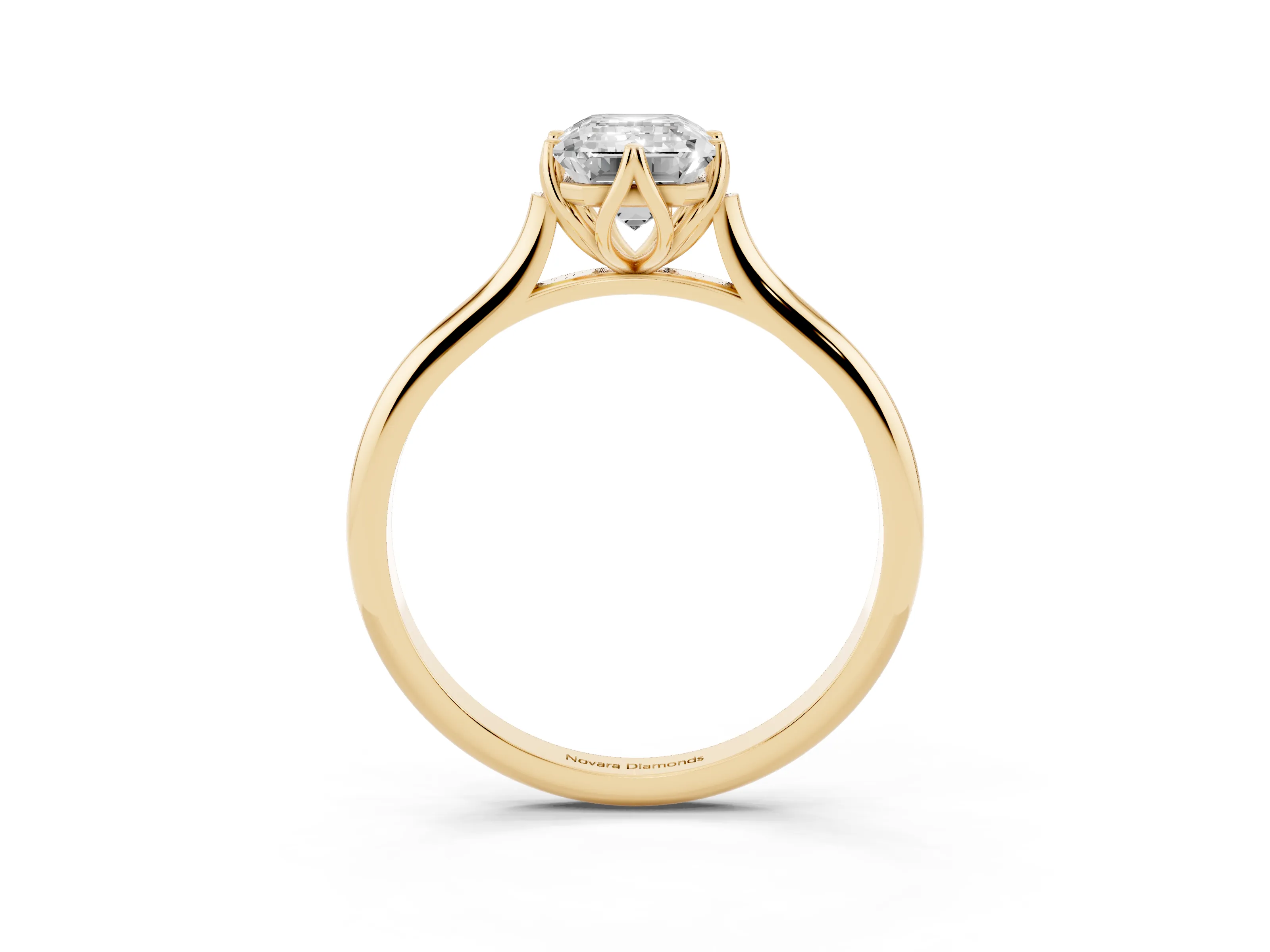 Emerald Cut Diamond Solitaire Cathedral Ring Set in Yellow gold with Prong Setting