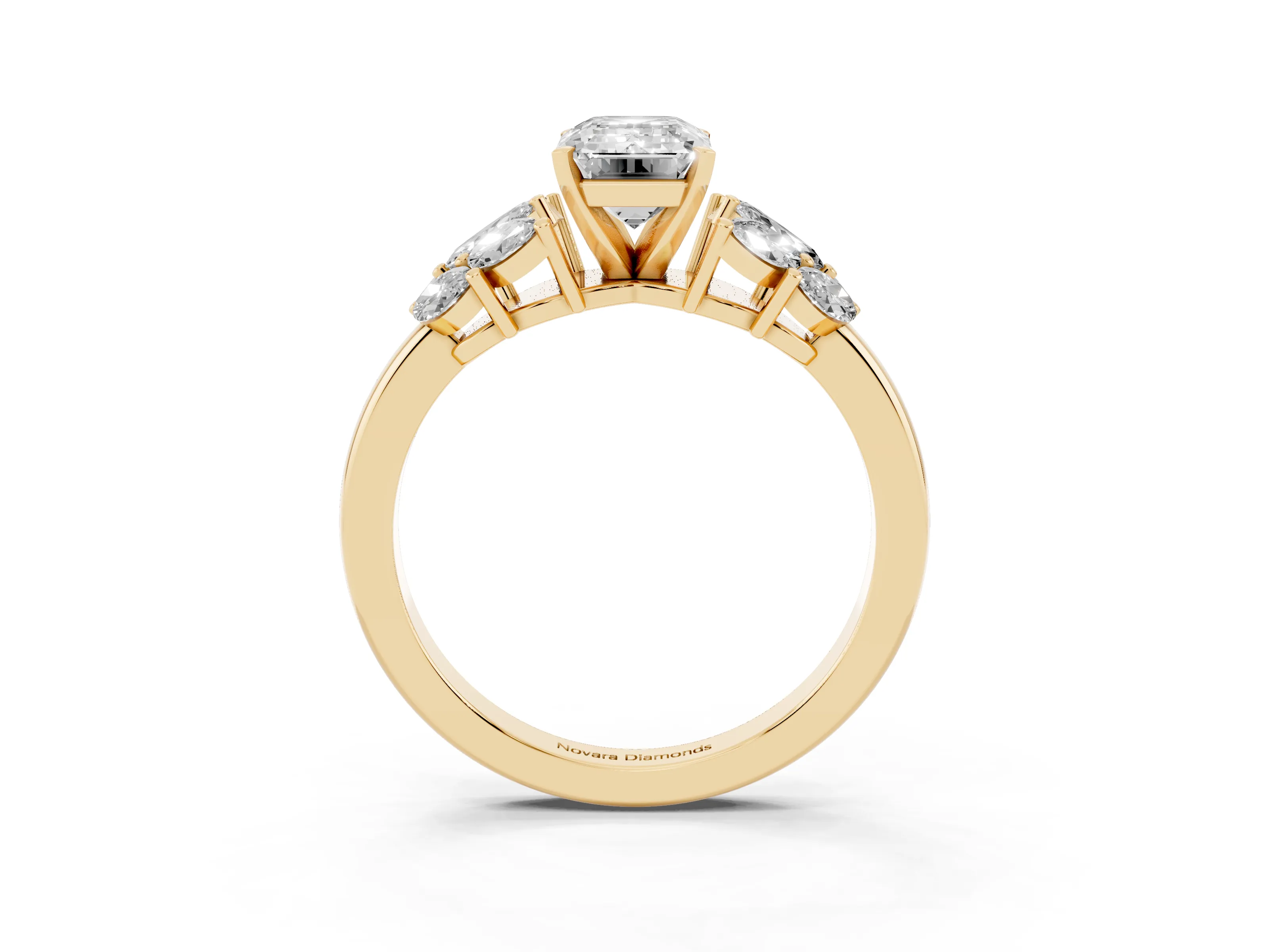 Emerald Cut Diamond Cluster Leaf Design Ring Set in Yellow gold with Prong Setting