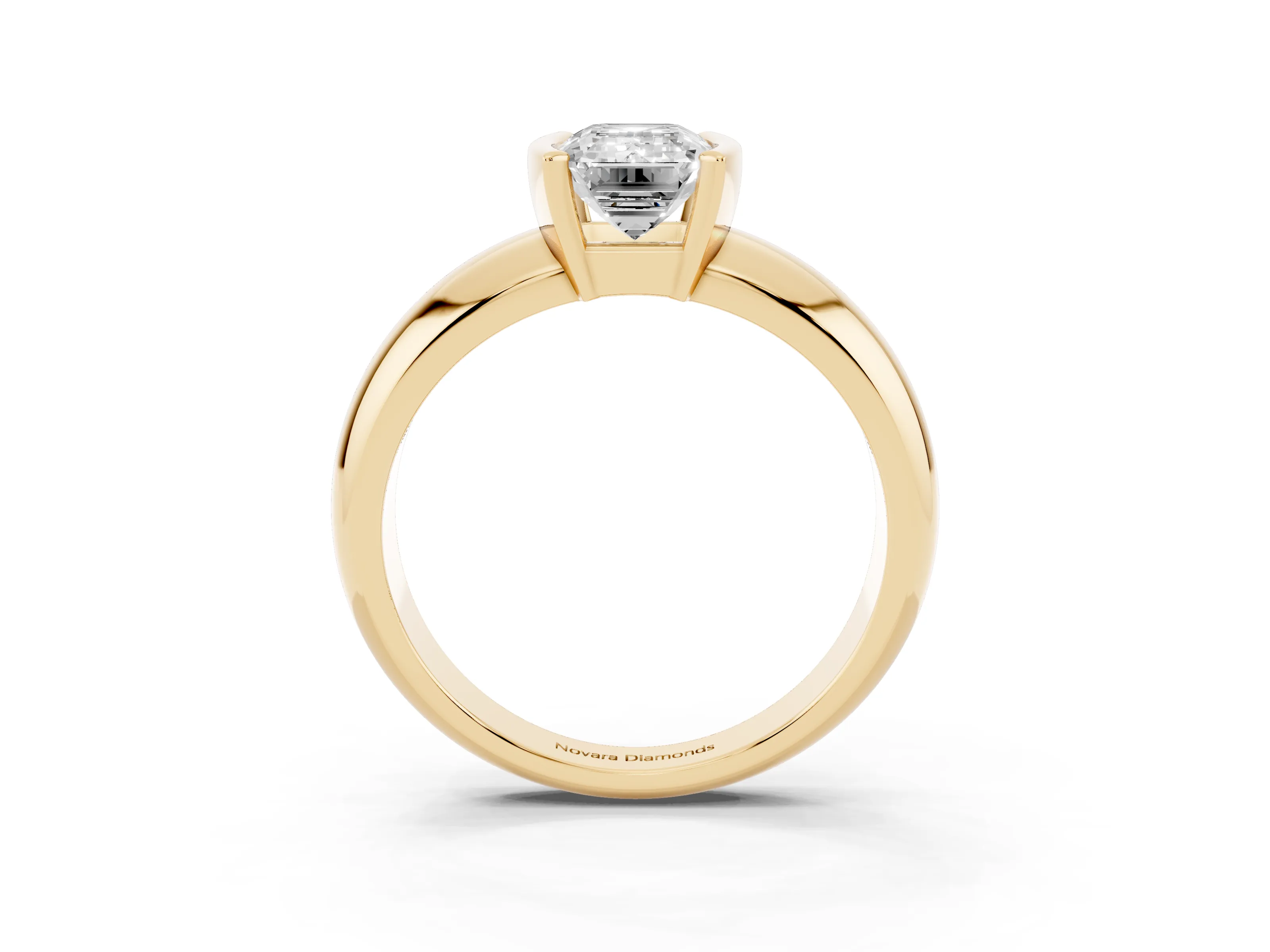 Emerald Cut Diamond Solitaire Tension Set Ring Set in Yellow gold with Wide Band