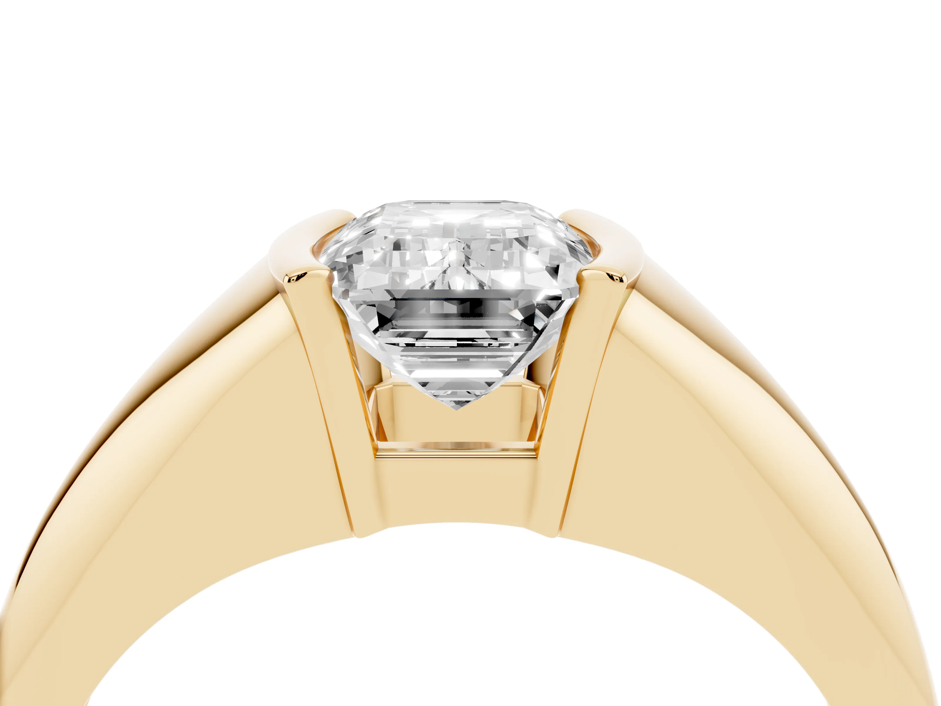 Emerald Cut Diamond Solitaire Tension Set Ring Set in Yellow gold