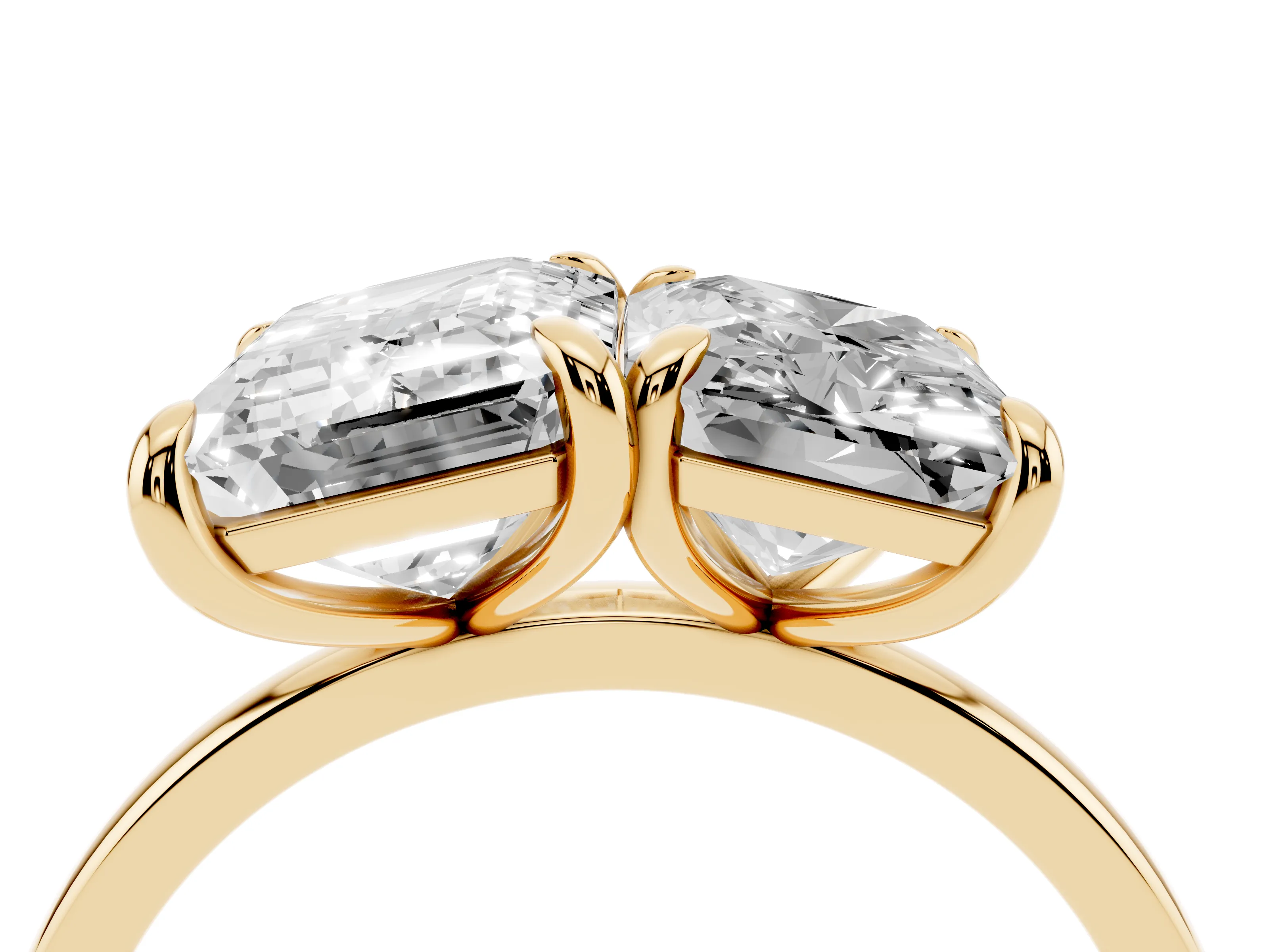 Emerald and Radiant Toi Moi Ring Set in Yellow gold with Prong Setting and Plain Band