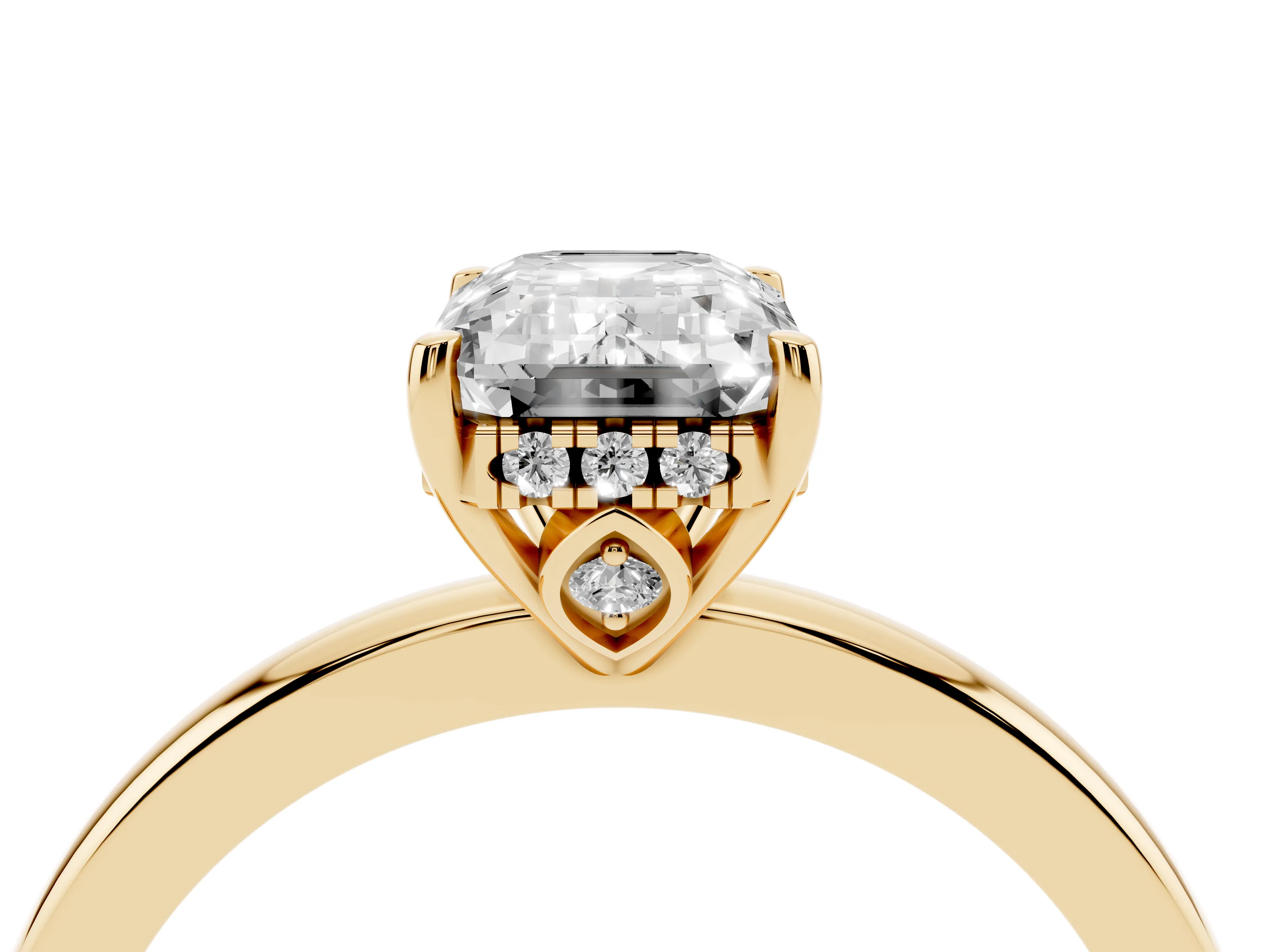 Emerald Cut Diamond Solitaire Ring Set in Yellow gold with Plain Band and Prong Setting