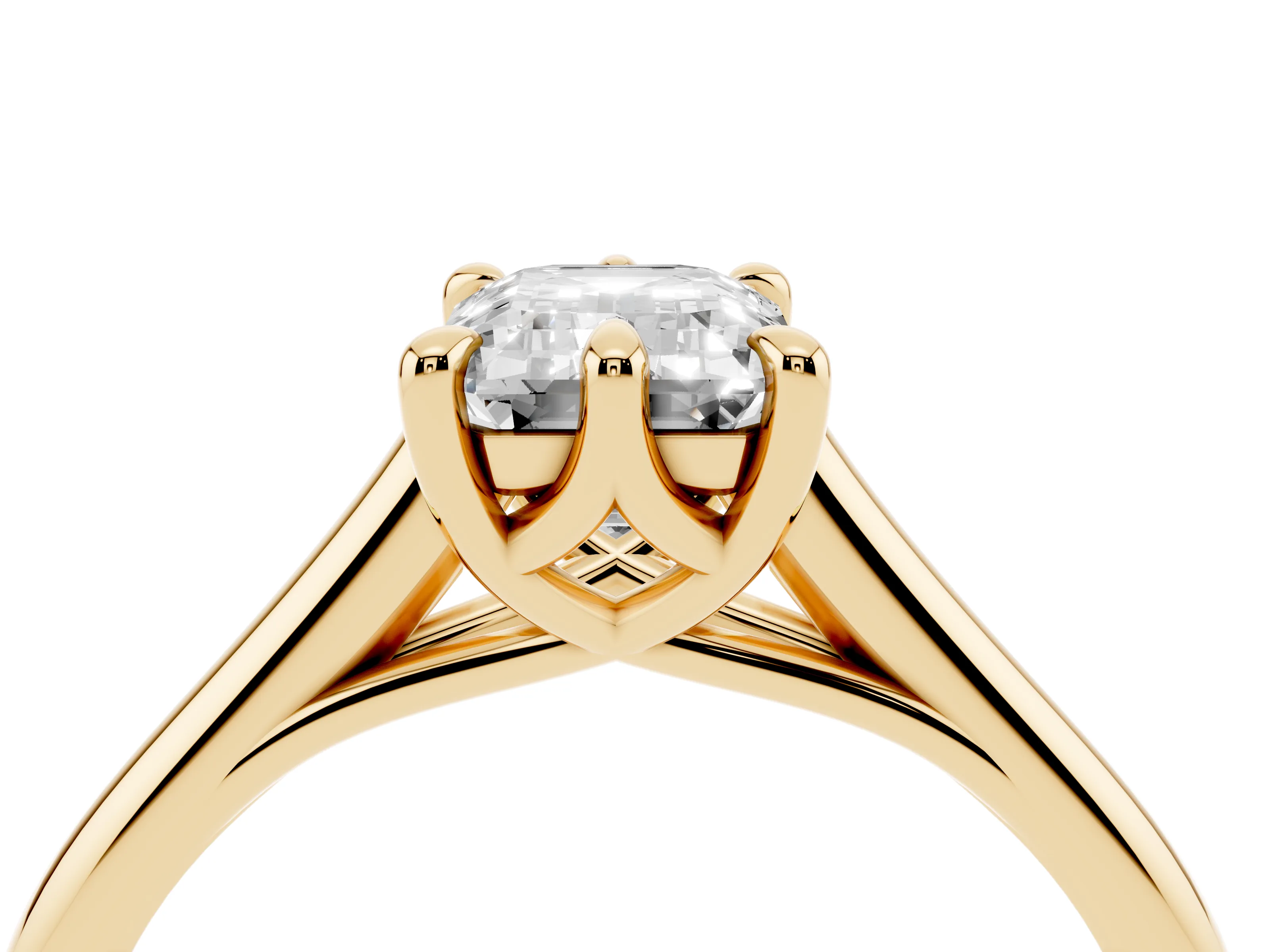 Emerald Cut Diamond Solitaire Engagement Ring Set in Yellow gold with Prong Setting and Plain Classic Band
