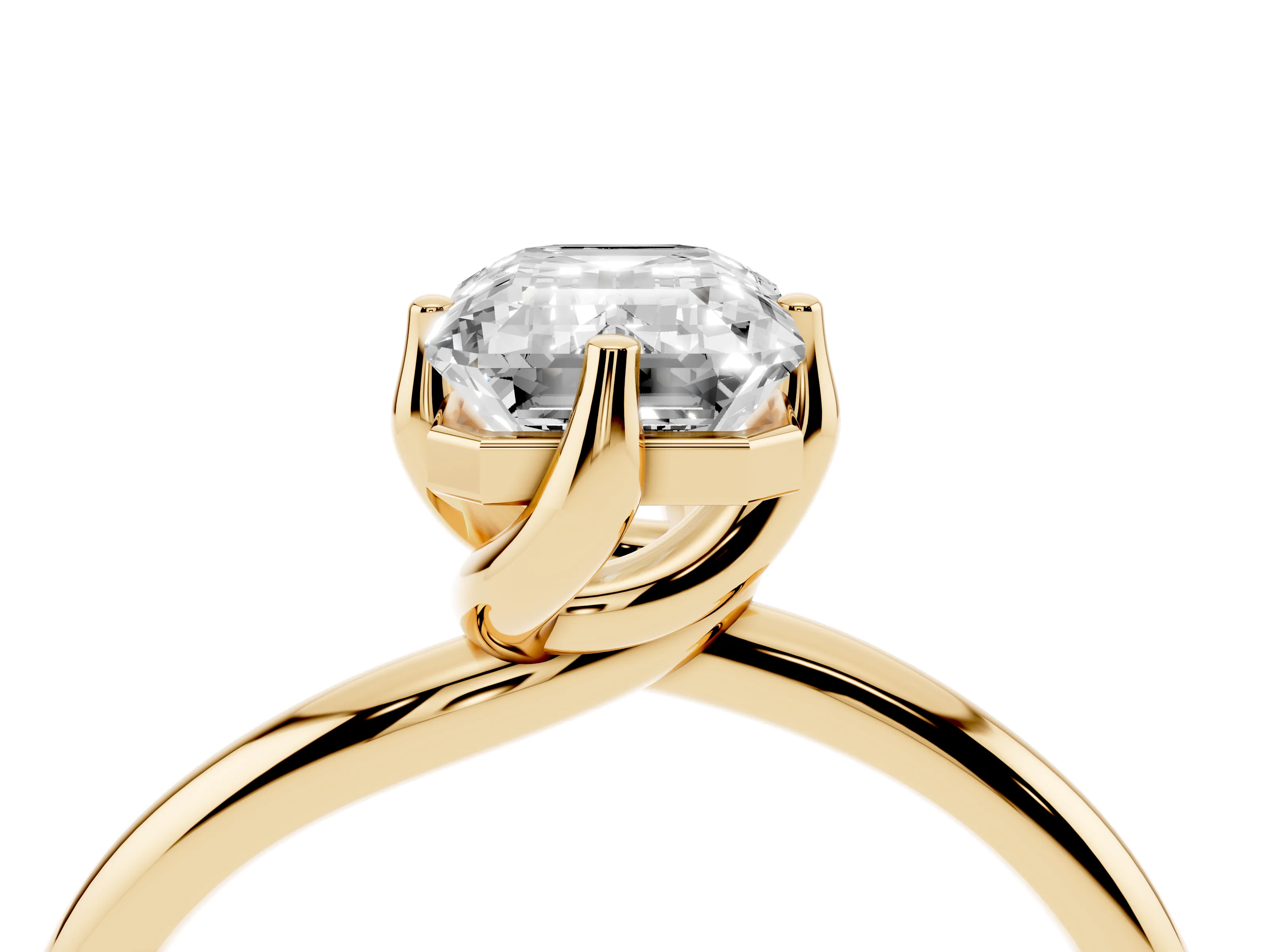Emerald Cut Diamond Solitaire Engagement Ring Set in Yellow gold with Classic Plain Band