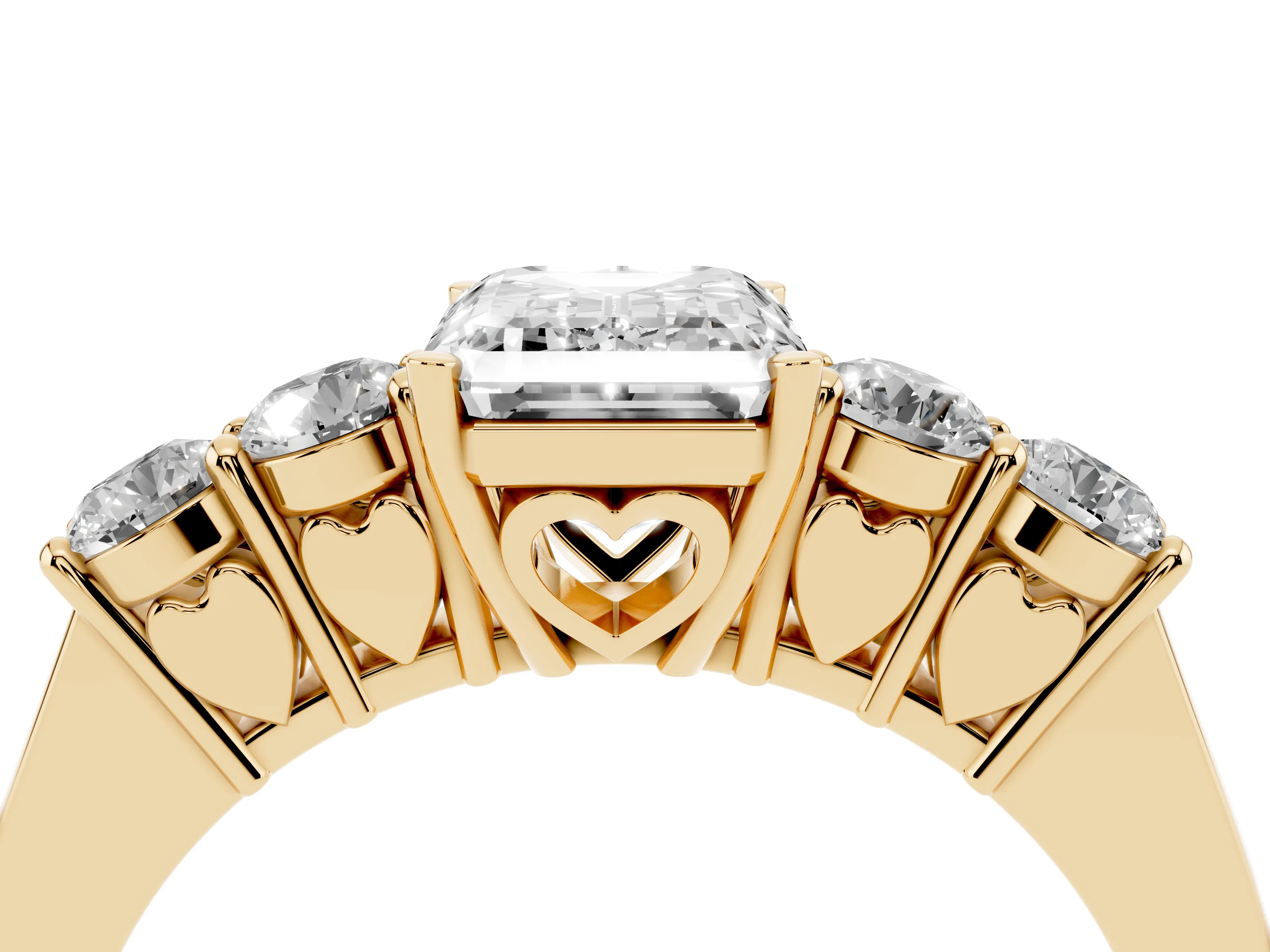 Emerald Cut Diamond Five-Stone Prong Set Band Ring Set in Yellow gold with Polished Band