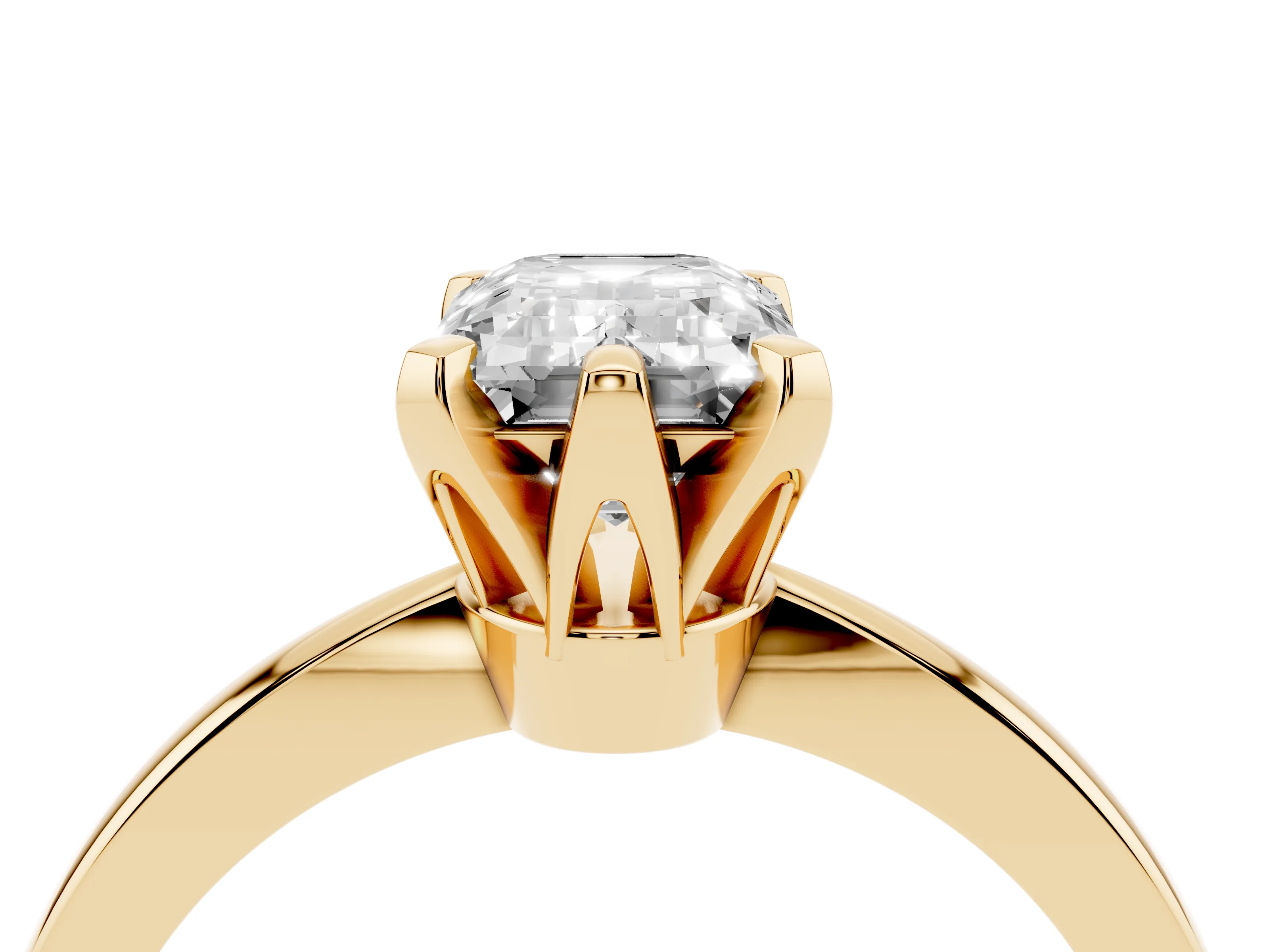 Emerald Cut Diamond Solitaire Engagement Ring Set in Yellow gold with Slim Tapered Solitaire Band