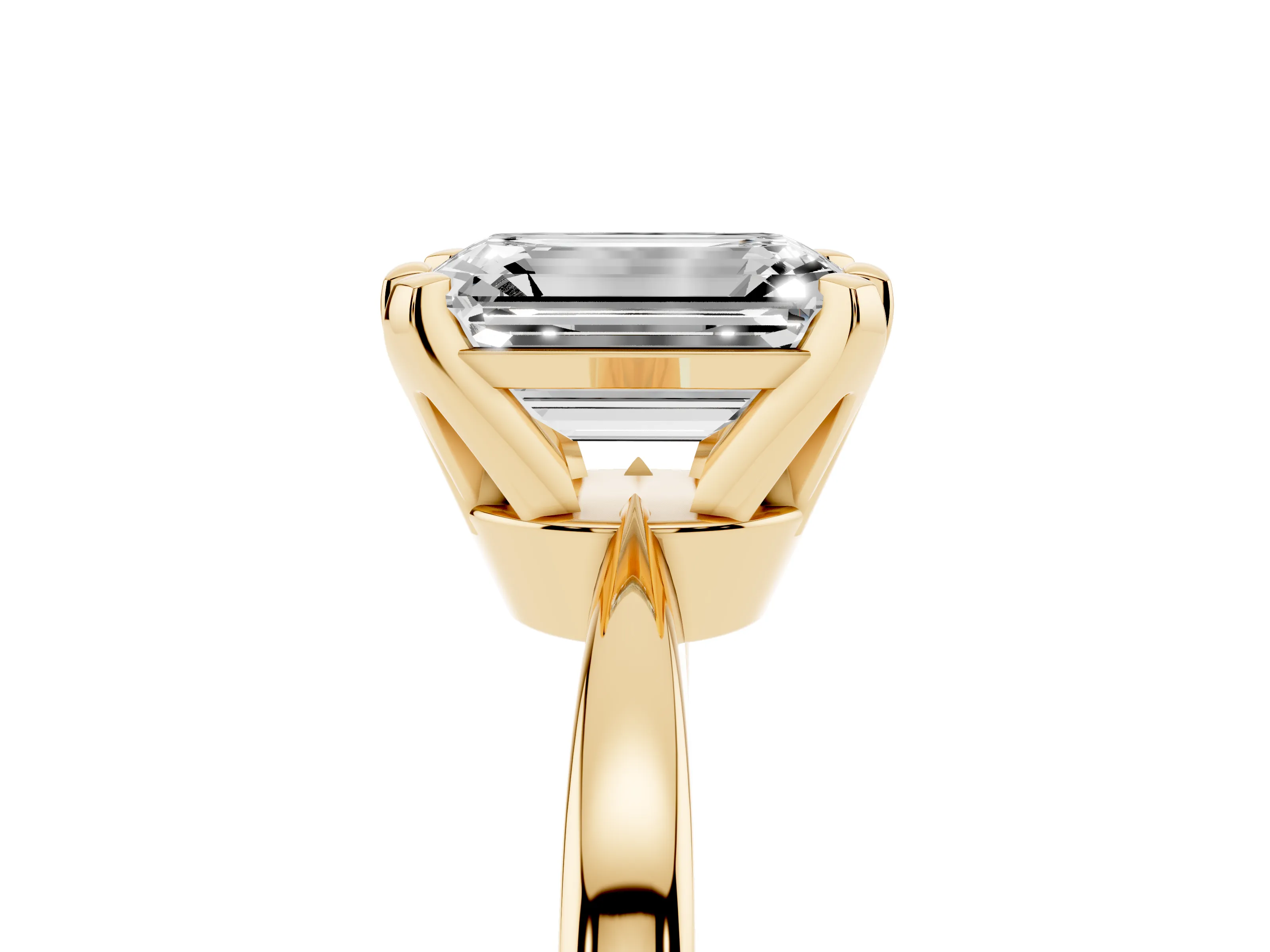 Emerald Cut Diamond Solitaire Engagement Ring Set in Yellow gold with Slim Tapered Solitaire Band