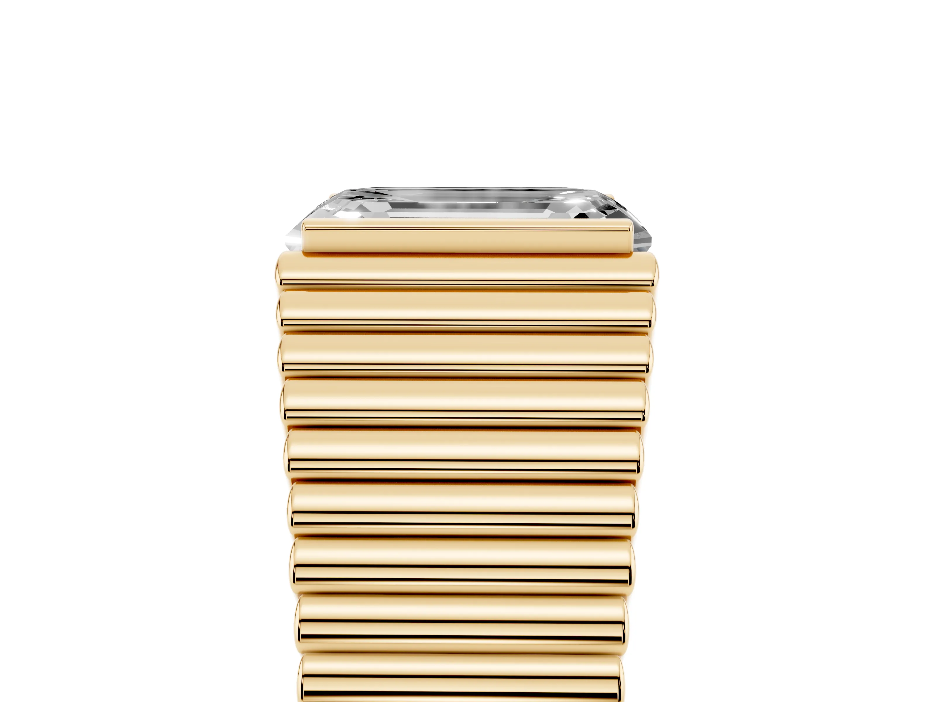 Emerald Cut Diamond Mens Ring Set in Yellow gold with Fluted Band