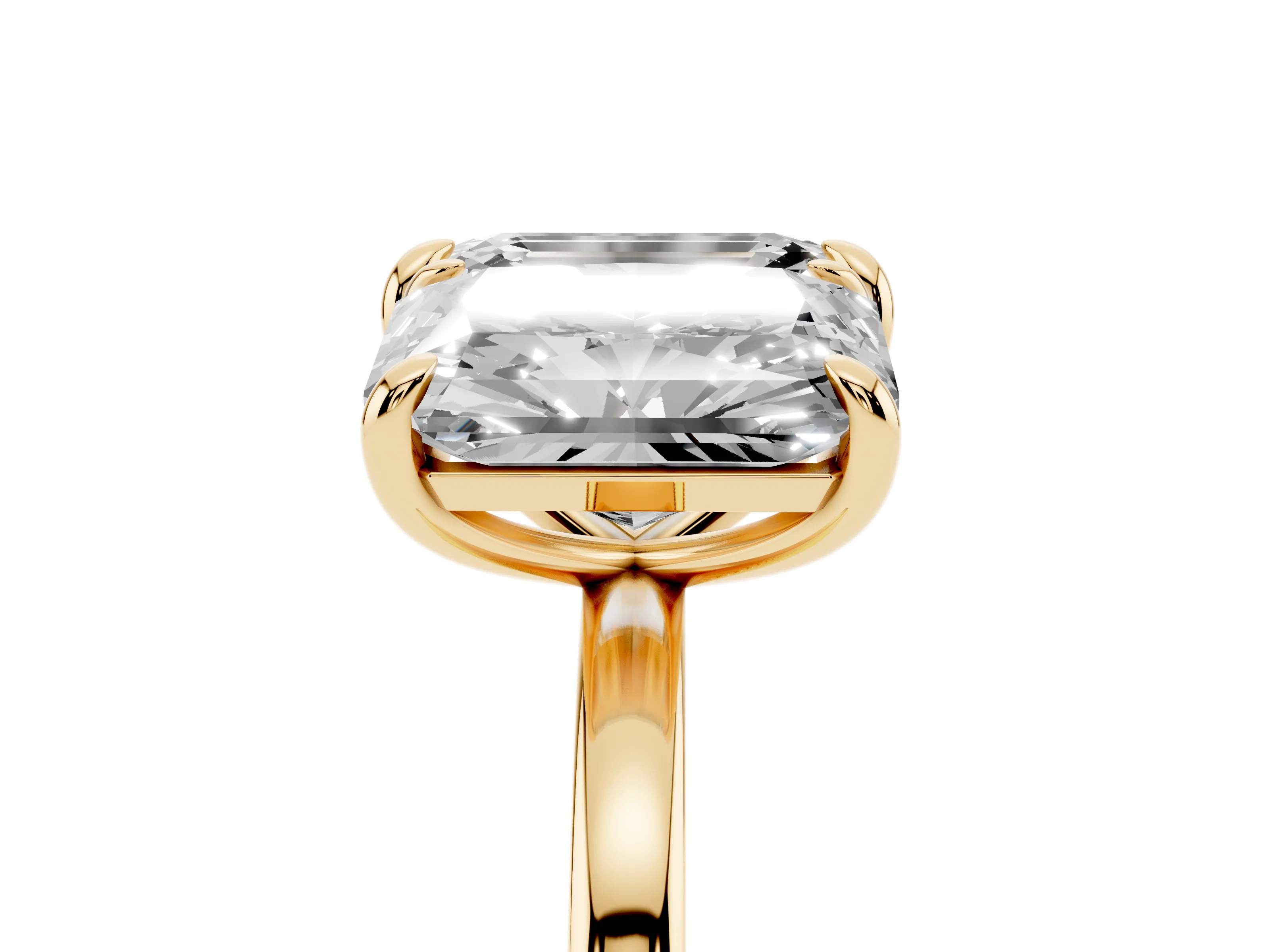 Emerald and Radiant Toi Moi Ring Set in Yellow gold with Prong Setting and Plain Band