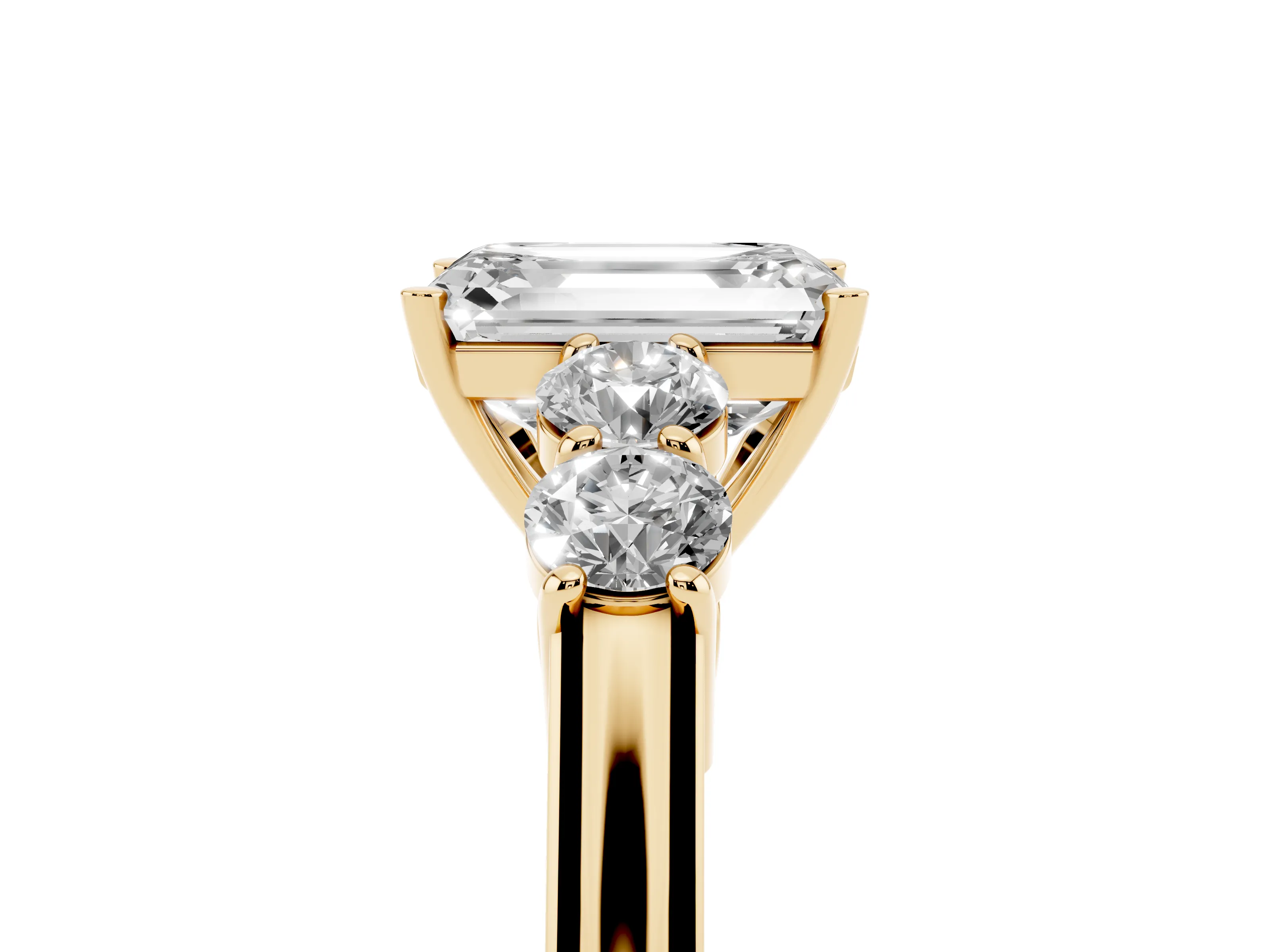 Emerald Cut Diamond Five-Stone Prong Set Band Ring Set in Yellow gold with Polished Band
