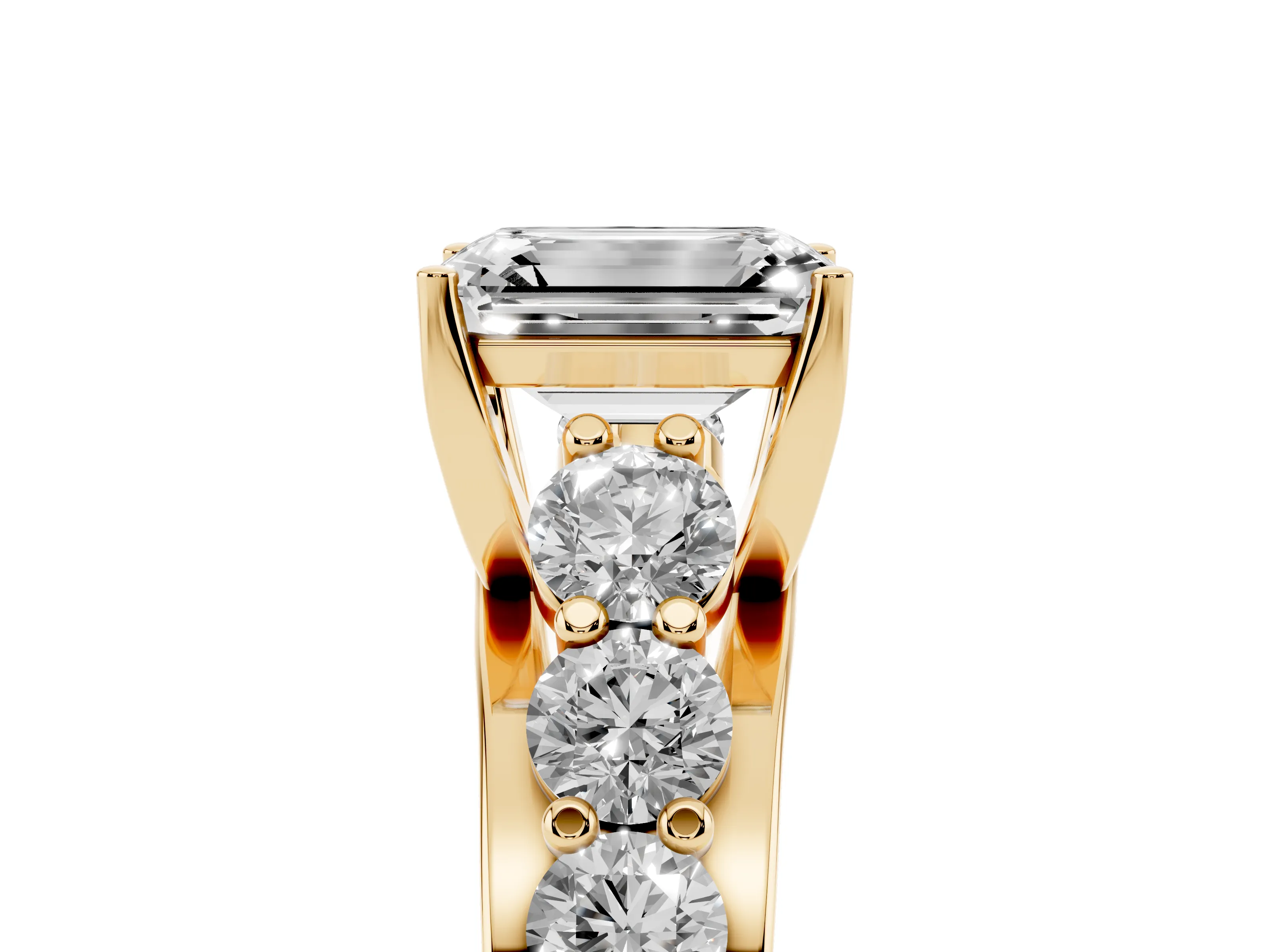 Emerald Cut Diamond Pavé Engagement Ring Set in Yellow gold with Prong Setting