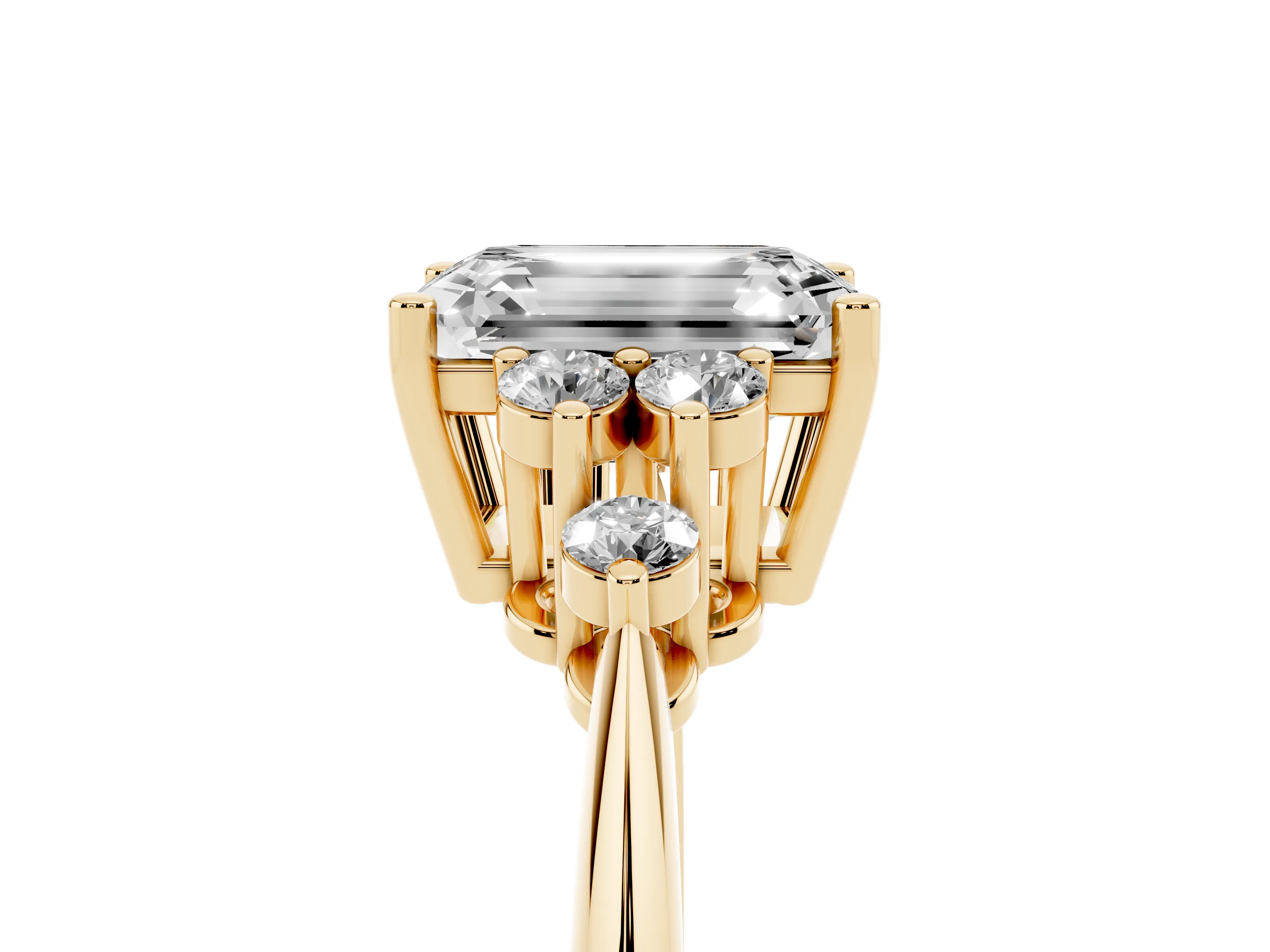 Emerald Cut Diamond Cluster Ring Set in Yellow gold with Plain Band and Prong Setting