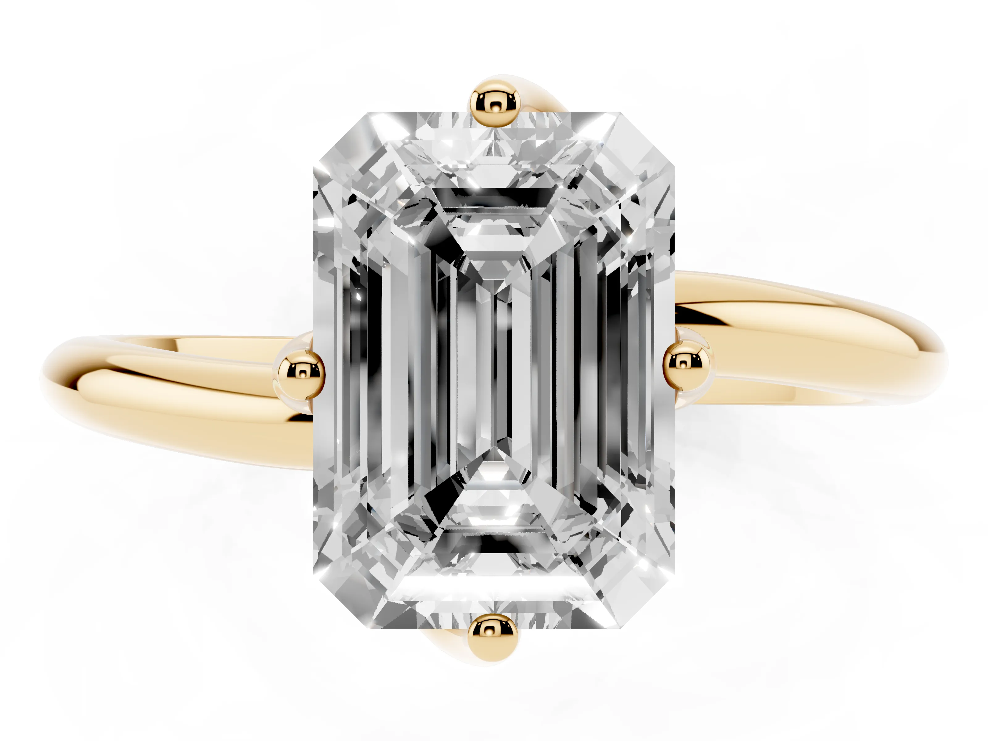 Emerald Cut Diamond Solitaire Engagement Ring Set in Yellow gold with Classic Plain Band