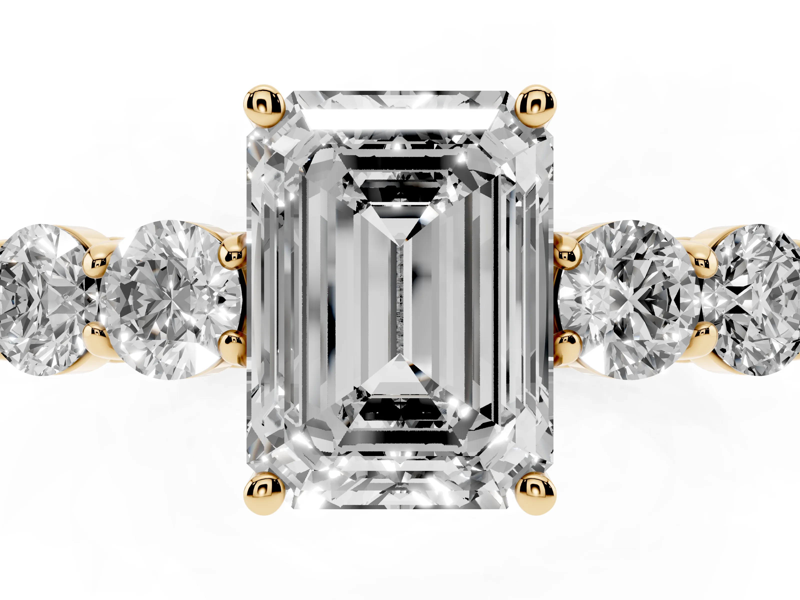 Emerald Cut Diamond Five-Stone Prong Set Band Ring Set in Yellow gold with Polished Band