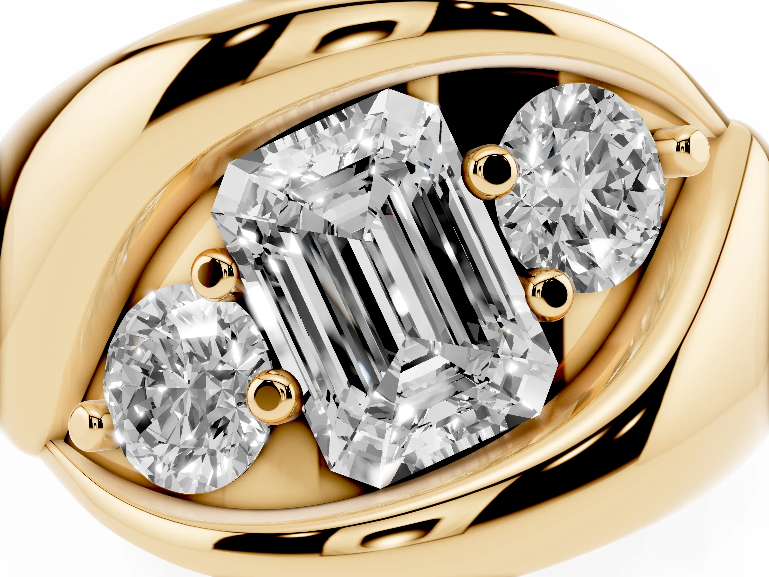 Emerald Cut Diamond Channel-Set Crossover Ring Set in Yellow gold