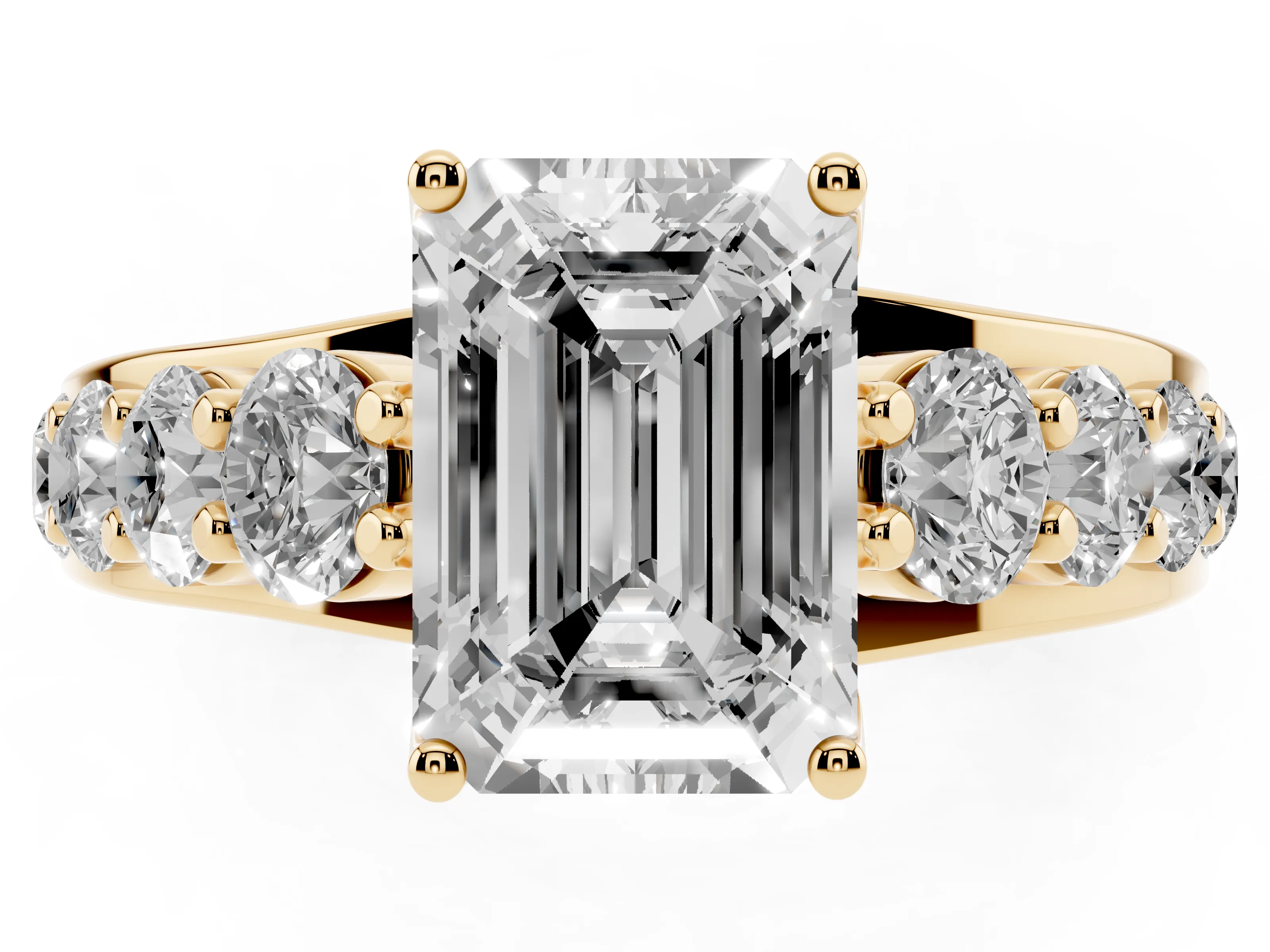 Emerald Cut Diamond Pavé Engagement Ring Set in Yellow gold with Prong Setting