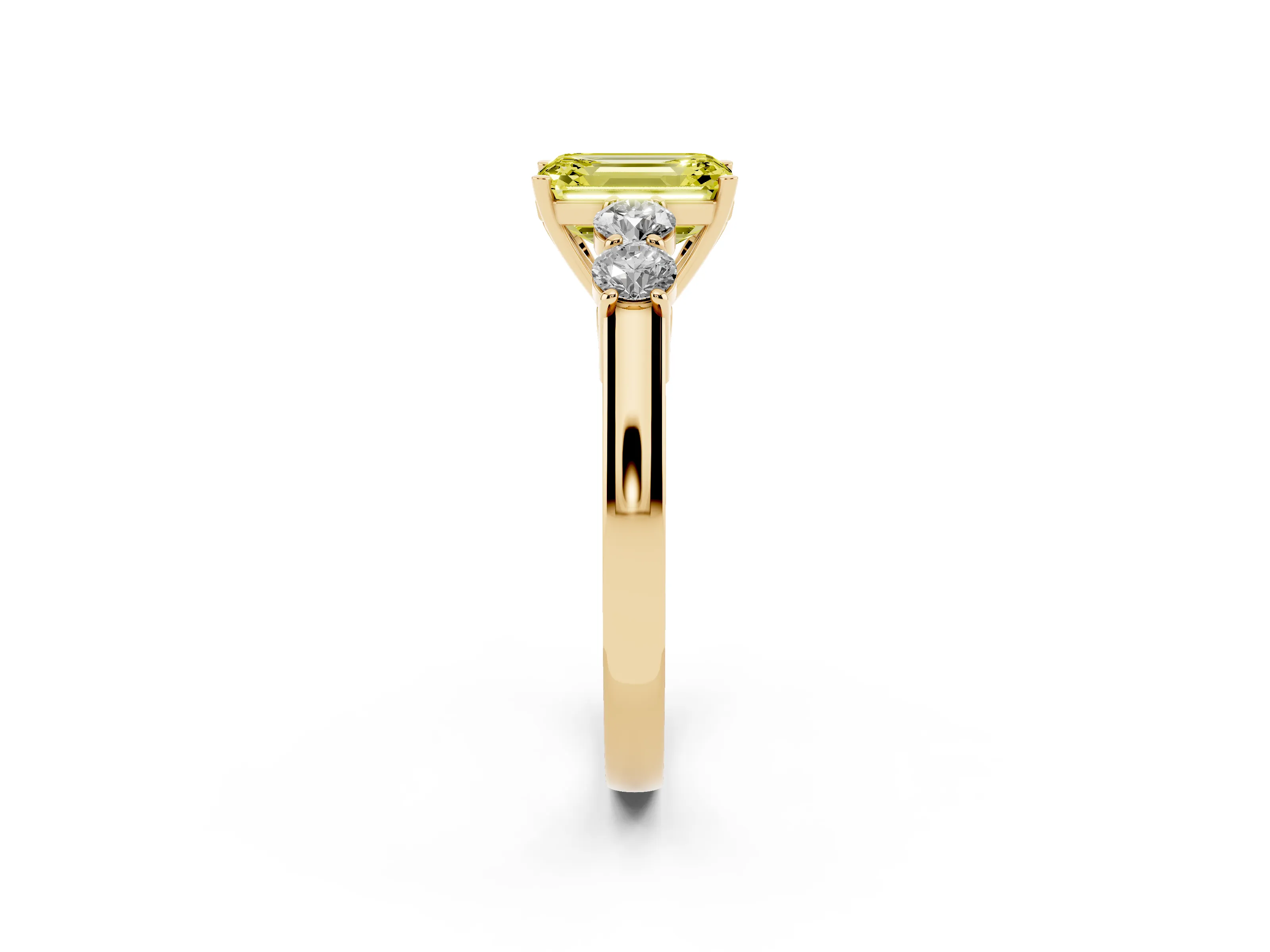 Fancy Yellow Emerald Cut Diamond Five-Stone Prong Set Band Ring Set in Yellow gold with Polished Band