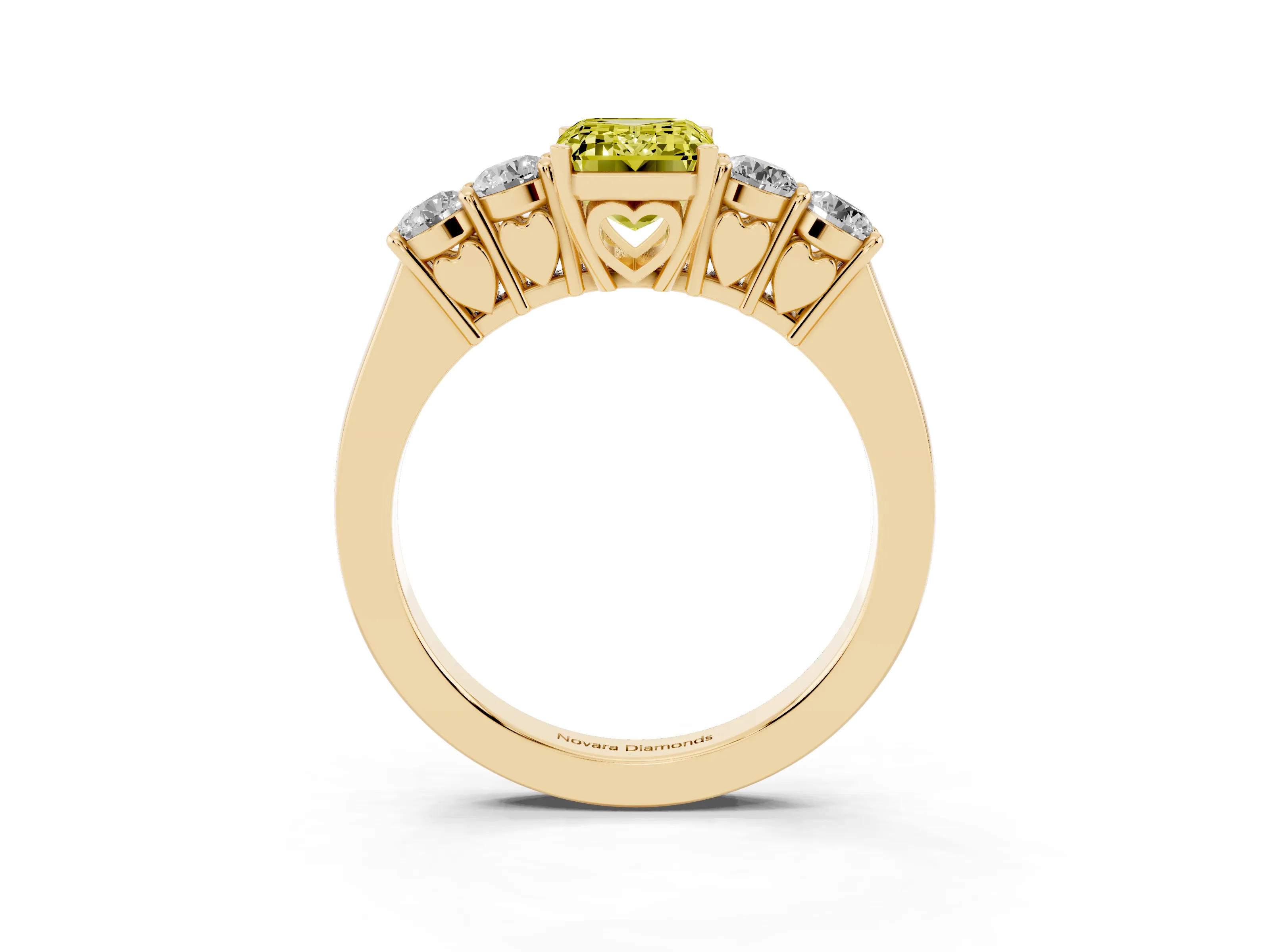 Fancy Yellow Emerald Cut Diamond Five-Stone Prong Set Band Ring Set in Yellow gold with Polished Band